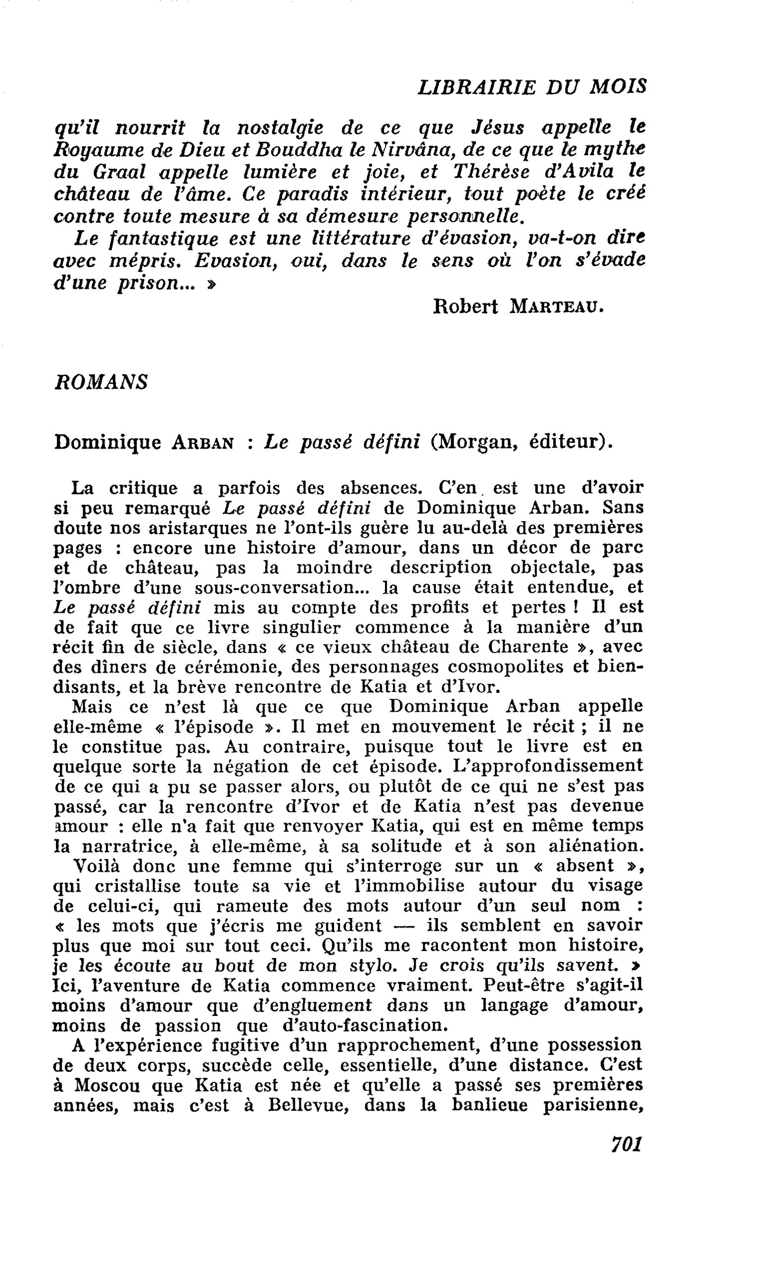 Dominique Arban : Le passé défini