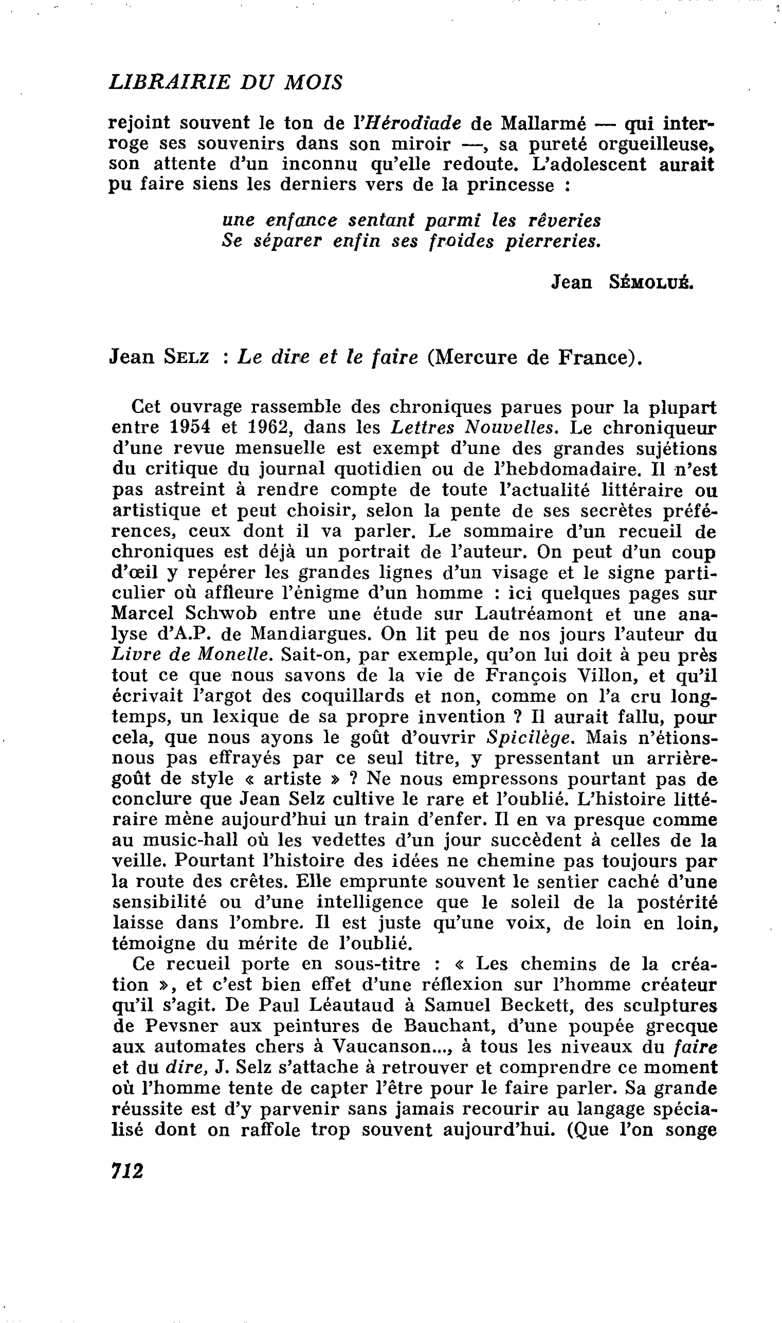 Jean Selz : Le dire et le faire