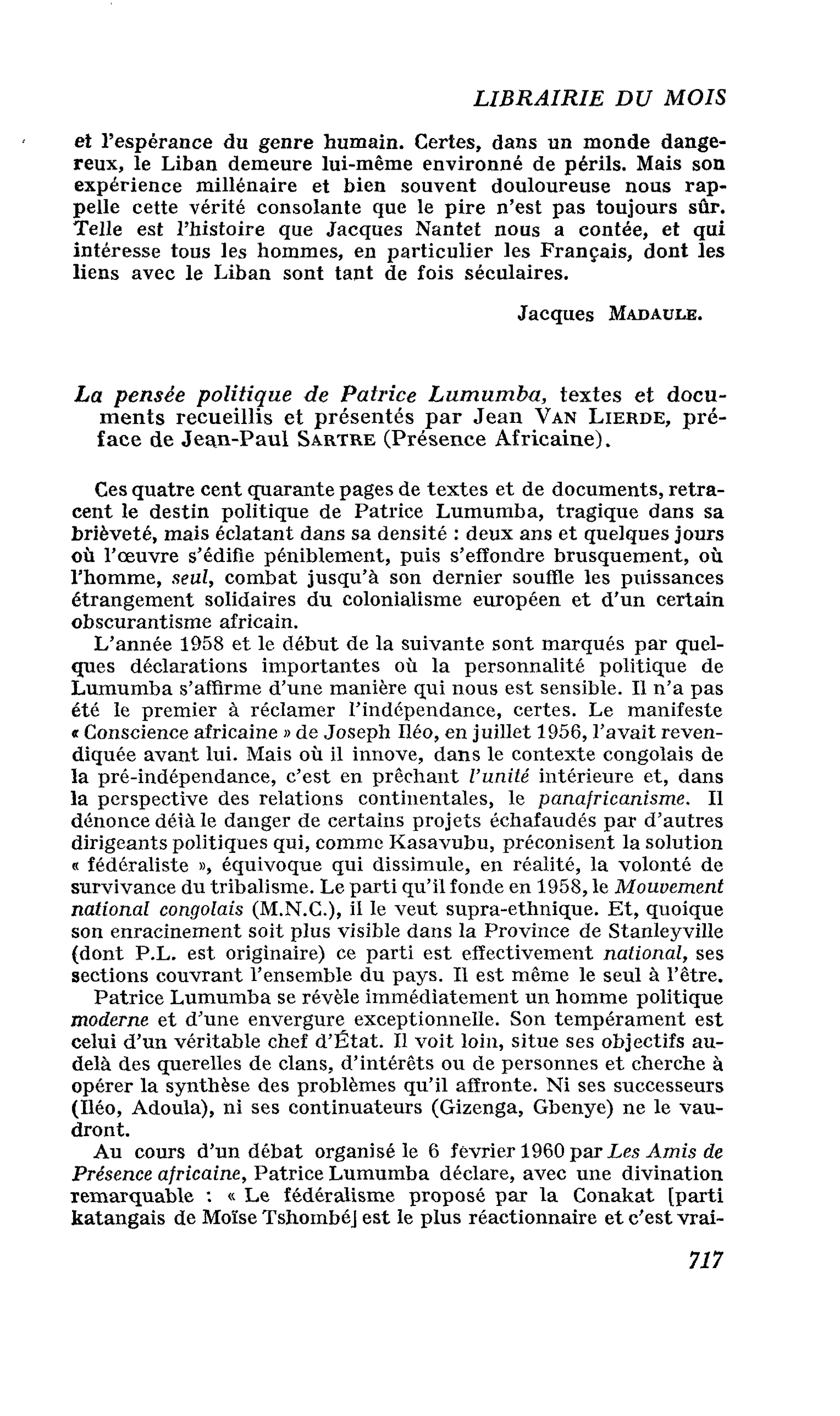 La pensée politique de Patrice Lumumba