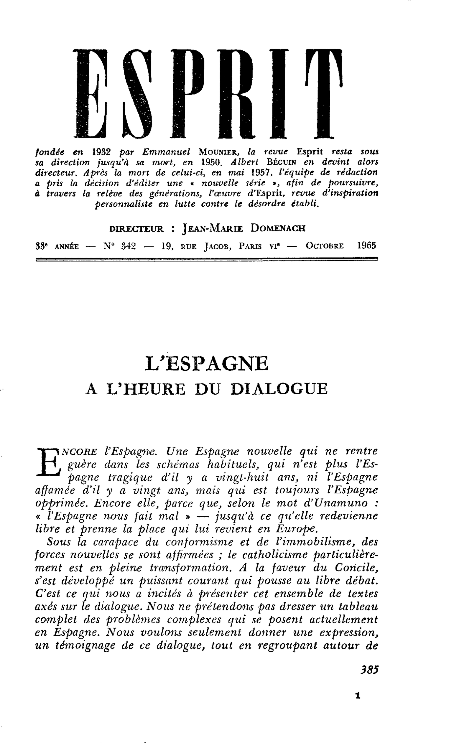 L’ESPAGNE A L’HEURE DU DIALOGUE