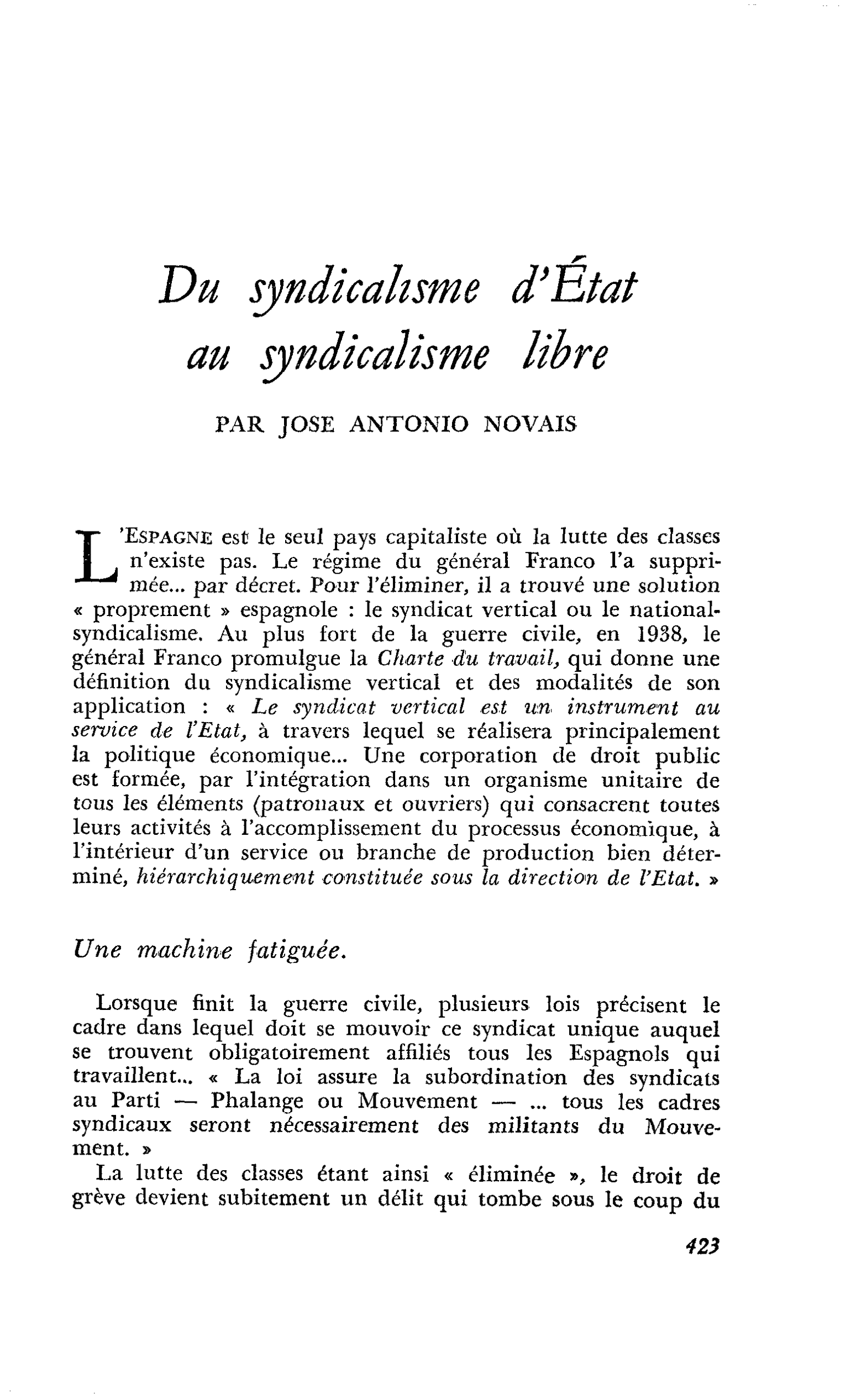Du syndicalisme d’Etat au syndicalisme libre