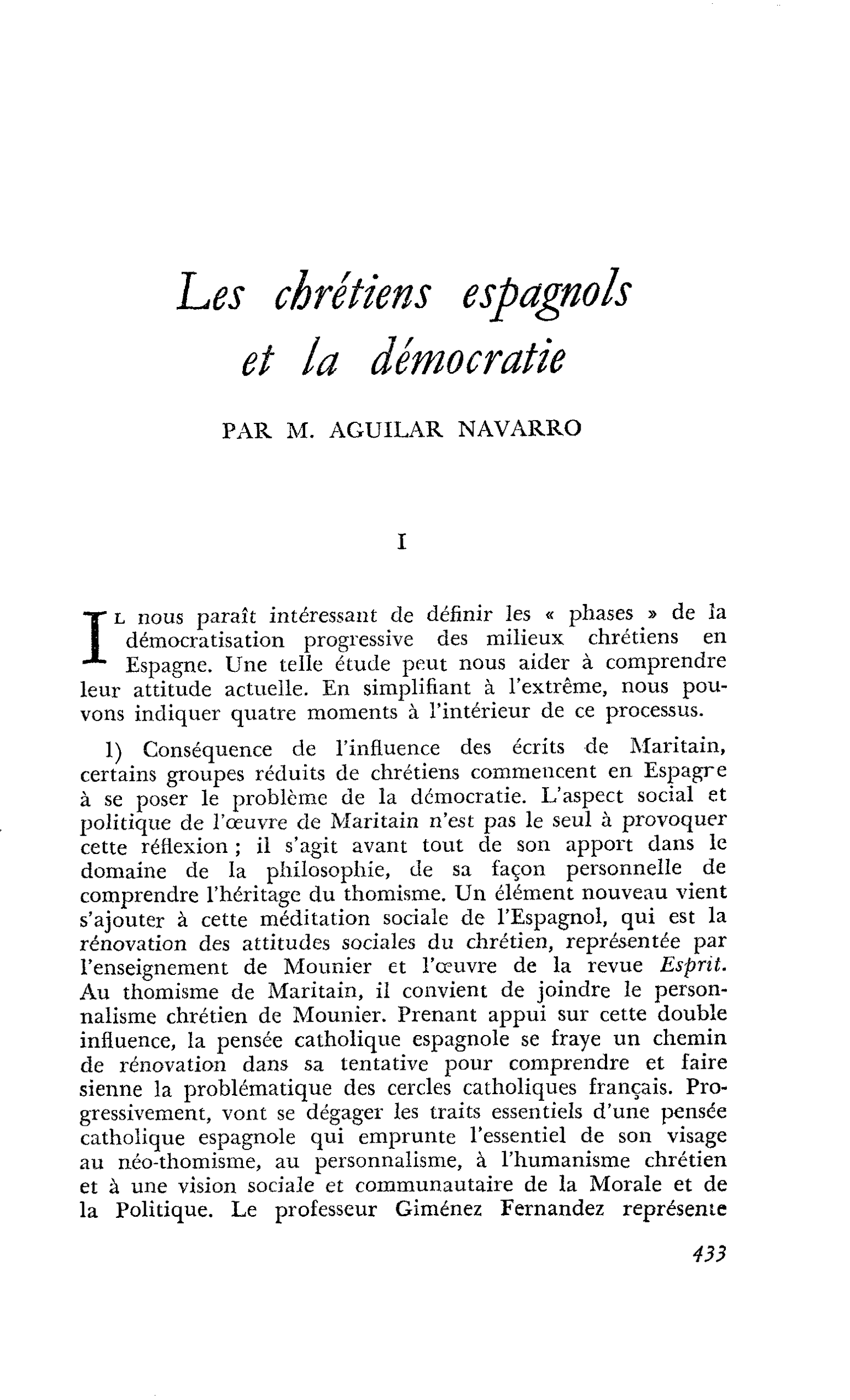 Les chrétiens espagnols et la démocratie