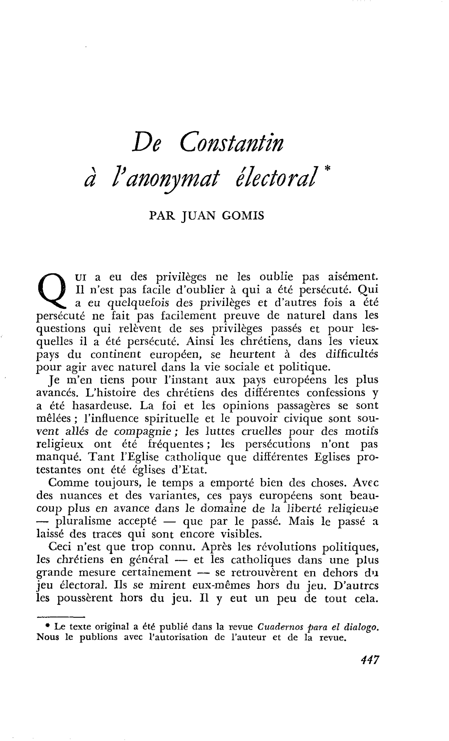 De Constantin à l’anonymat électoral