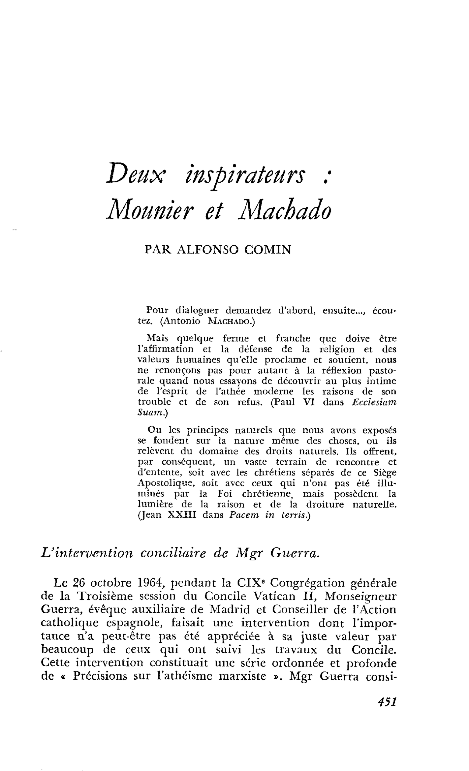 Deux inspirateurs : Mounier et Machado