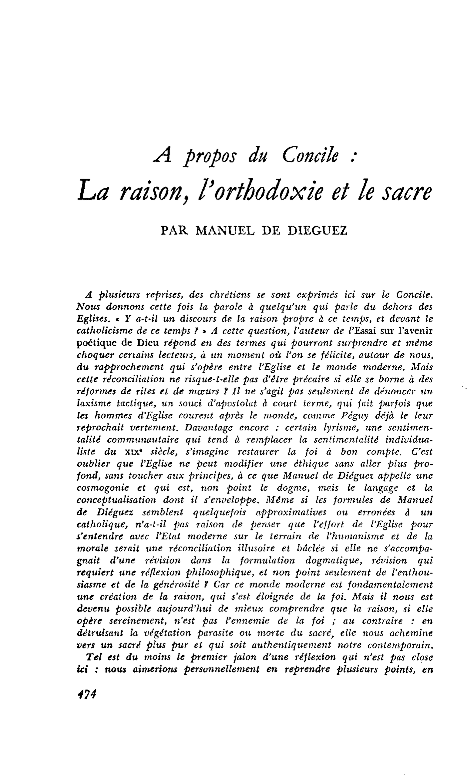A propos du Concile : La raison, l’orthodoxie et le sacre