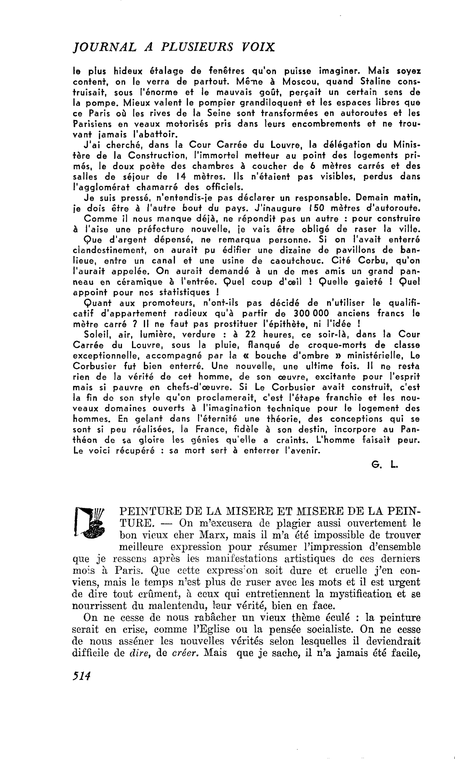 PEINTURE DE LA MISERE ET MISERE DE LA PEINTURE