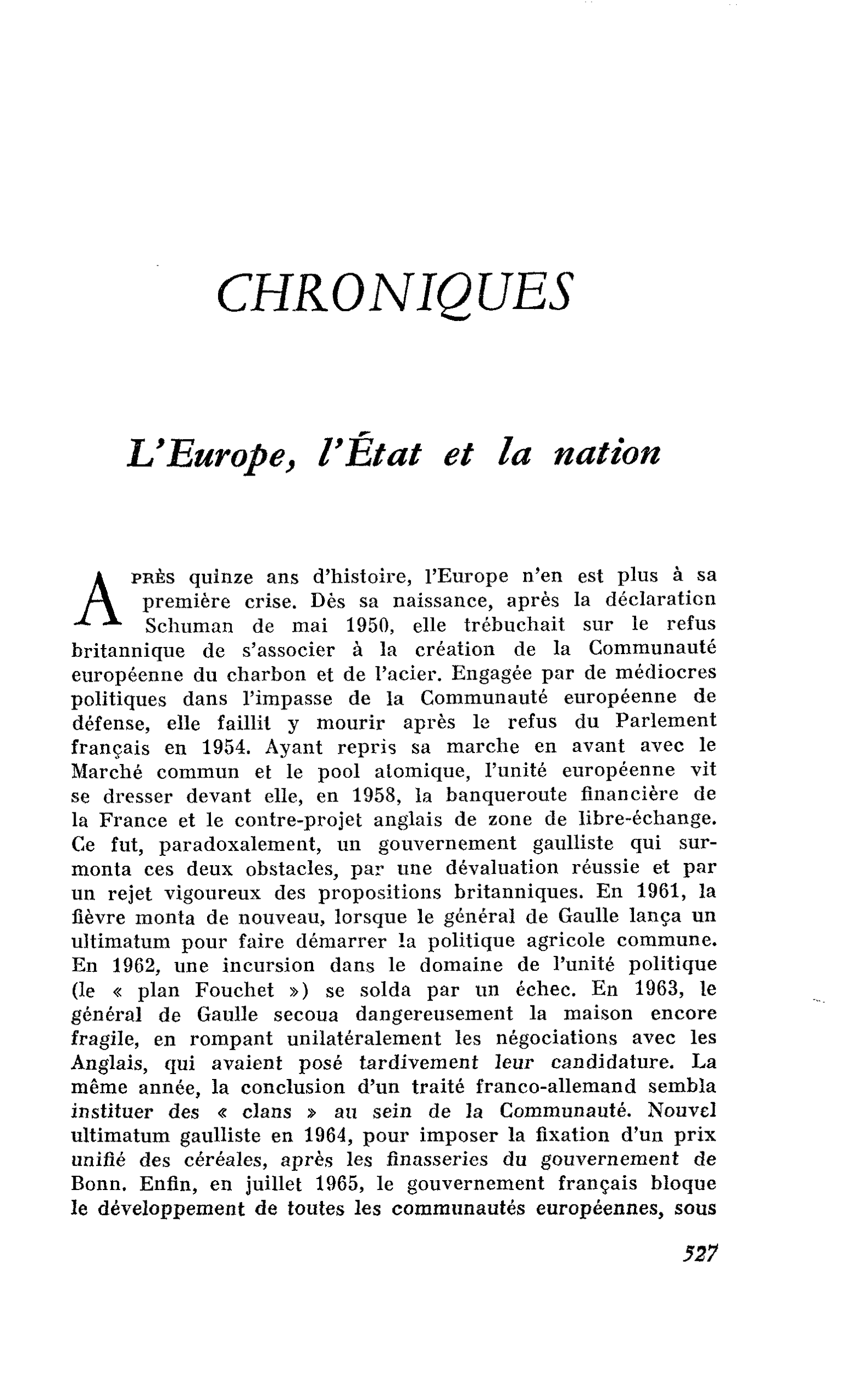 L’Europe, l’État et la nation