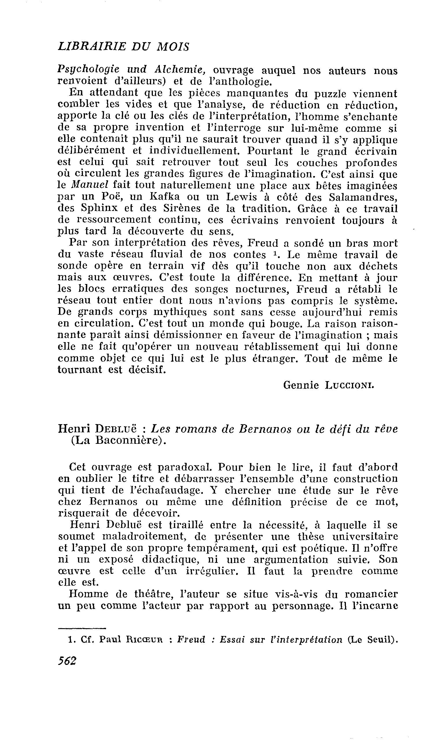 Henri DEBLUË : Les romans de Bernanos ou le défi du rêve