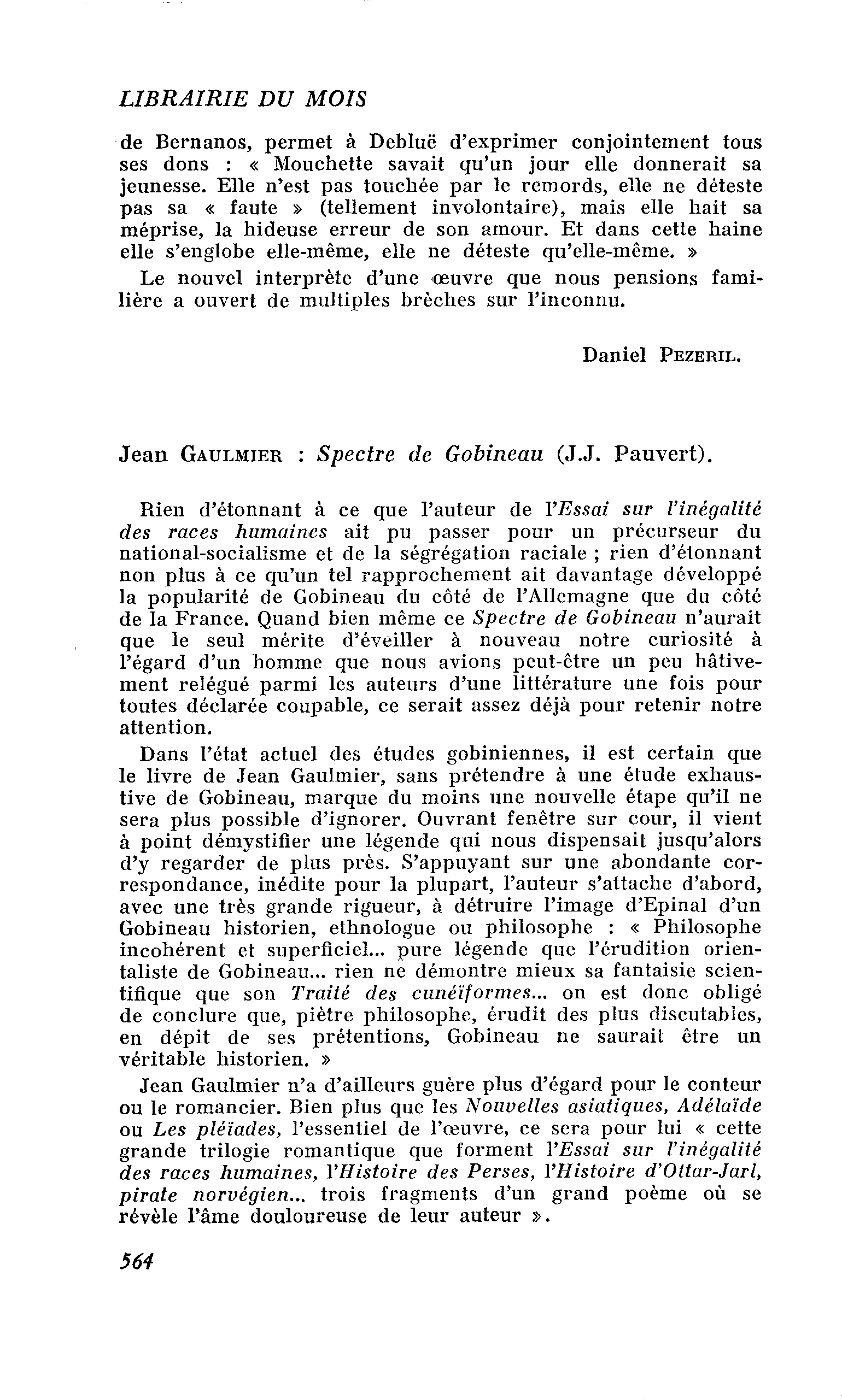 Jean Gaulmier : Spectre de Gobineau