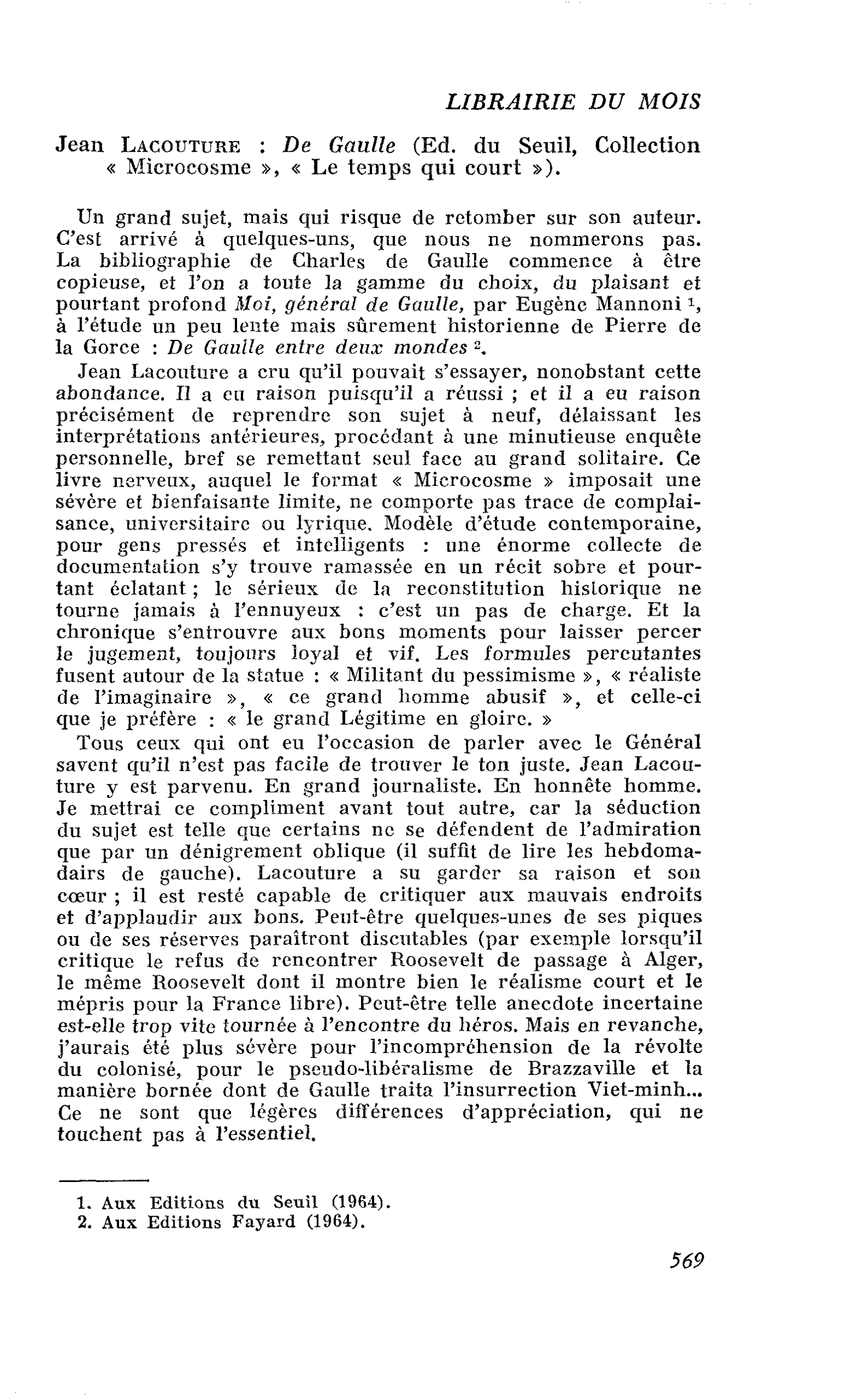 Jean Lacouture ; De Gaulle