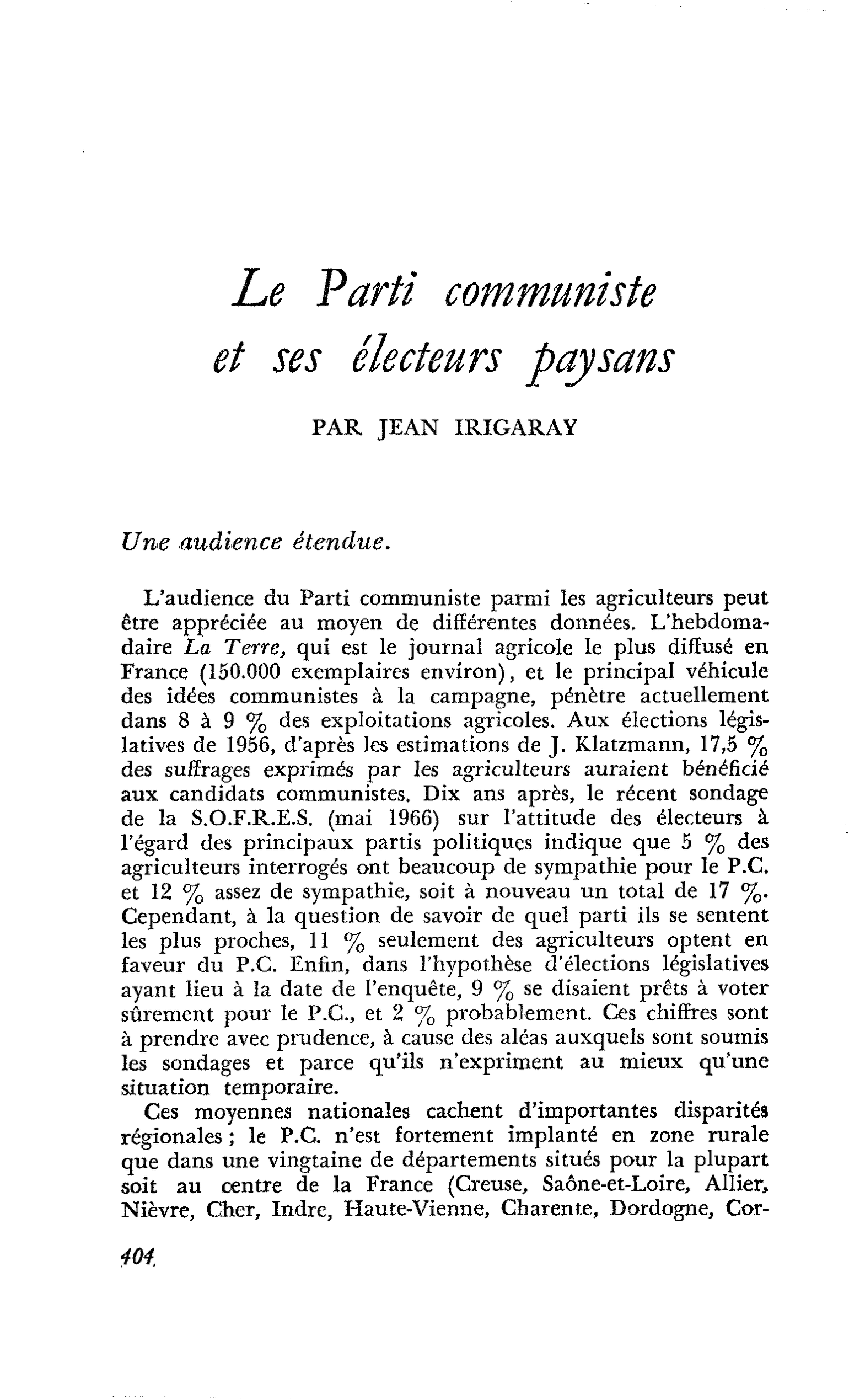 Le Parti communiste et ses électeurs paysans