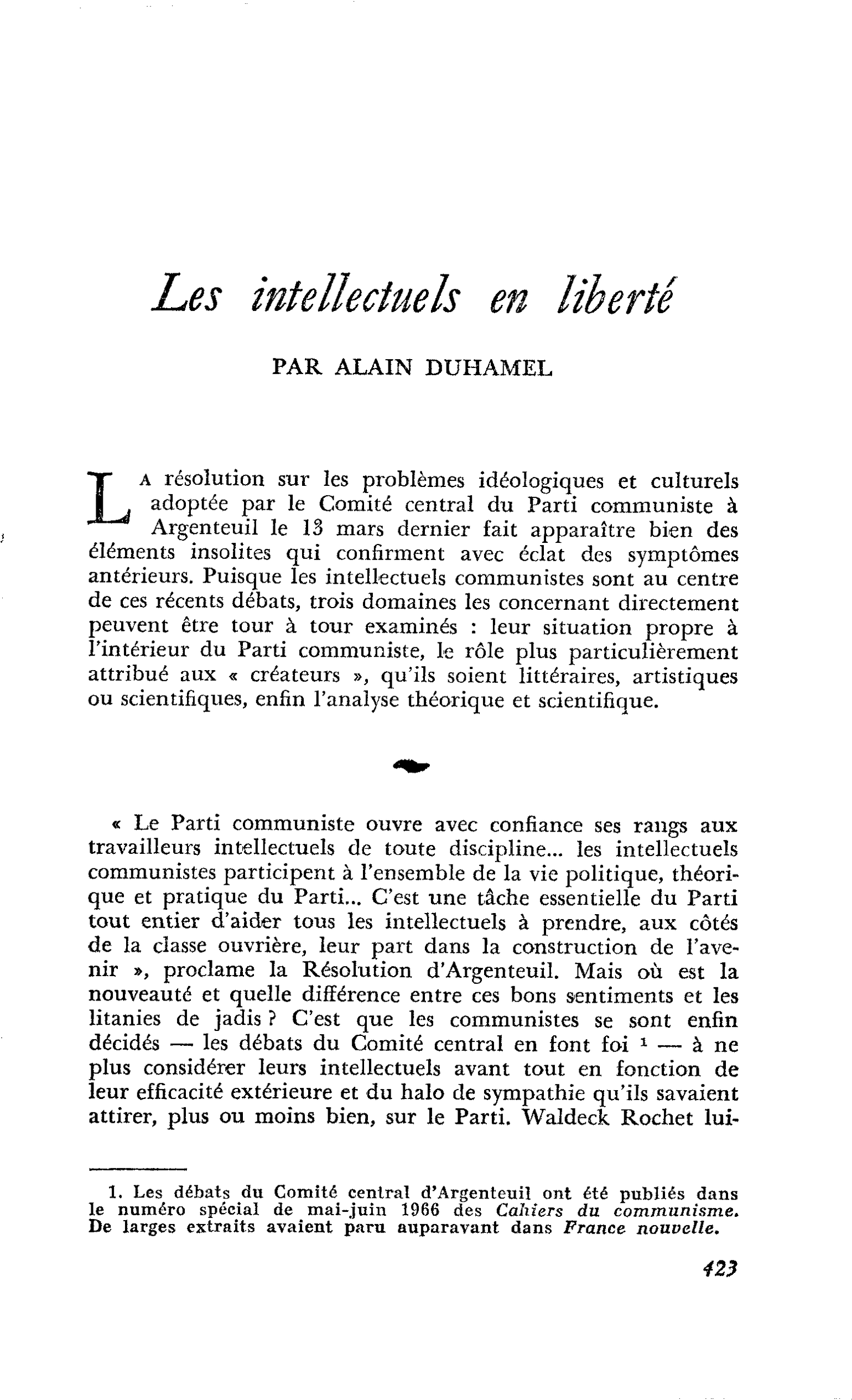 Les intellectuels en liberté