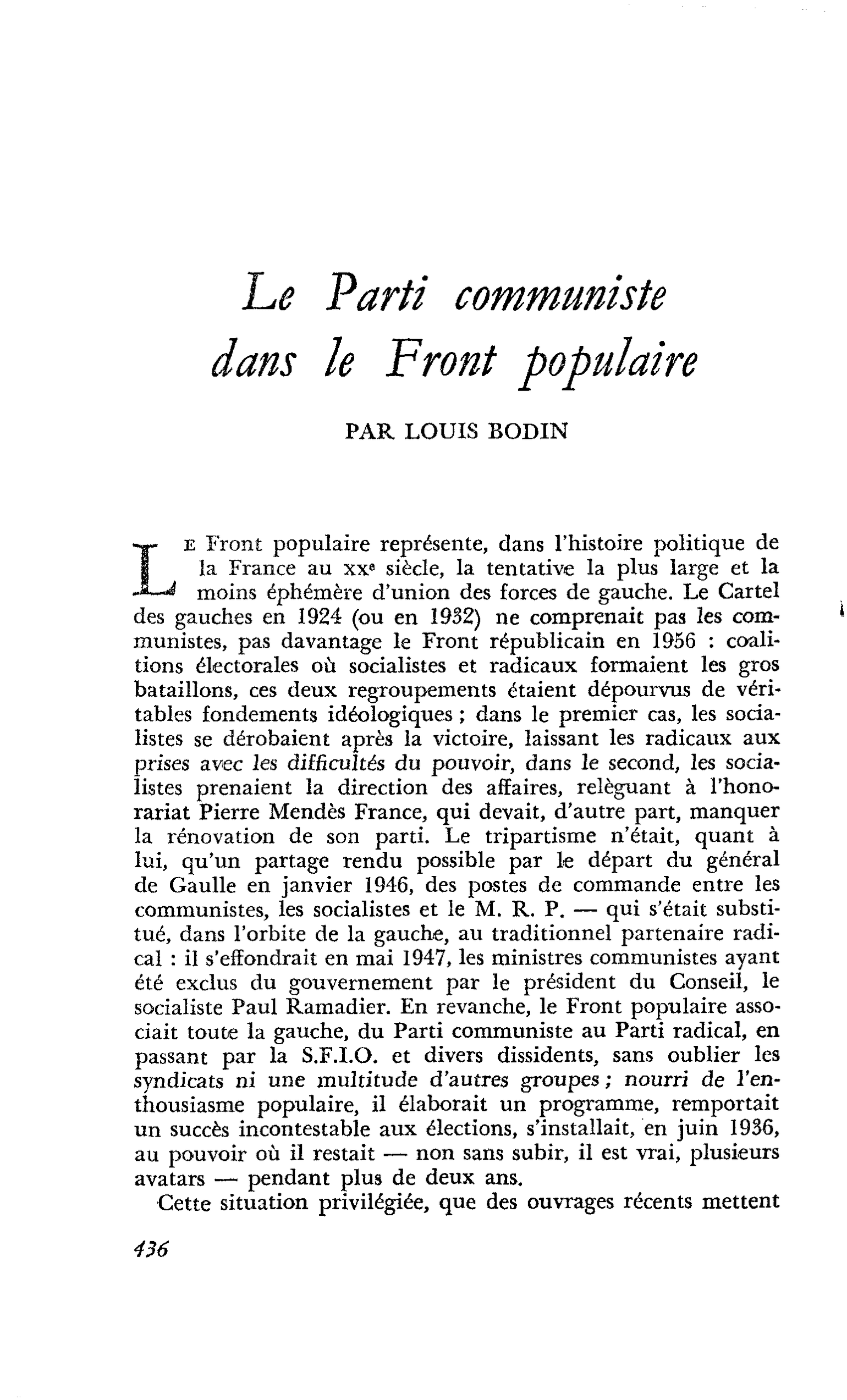 Le Parti communiste dans le Front populaire
