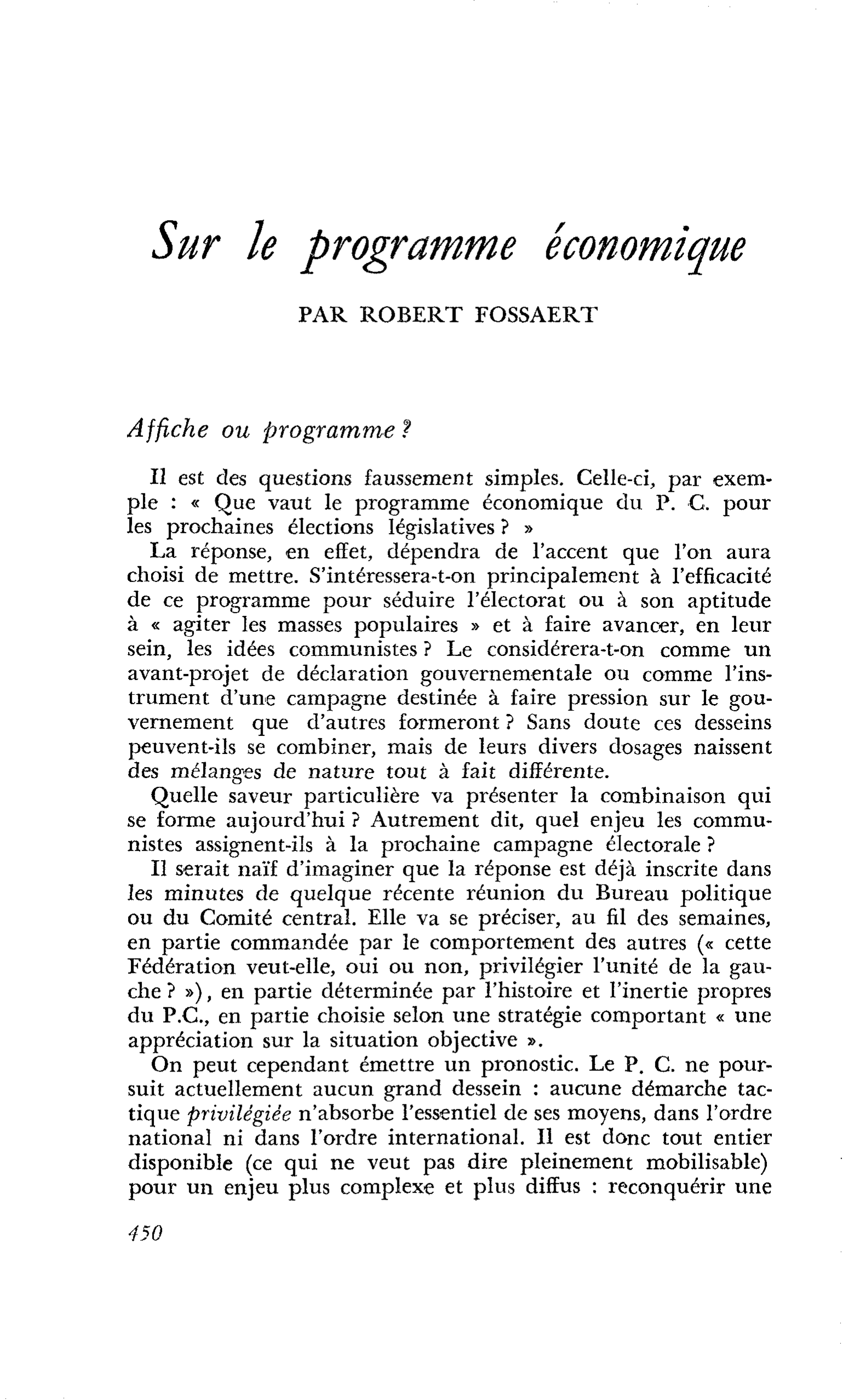 Sur le programme économique