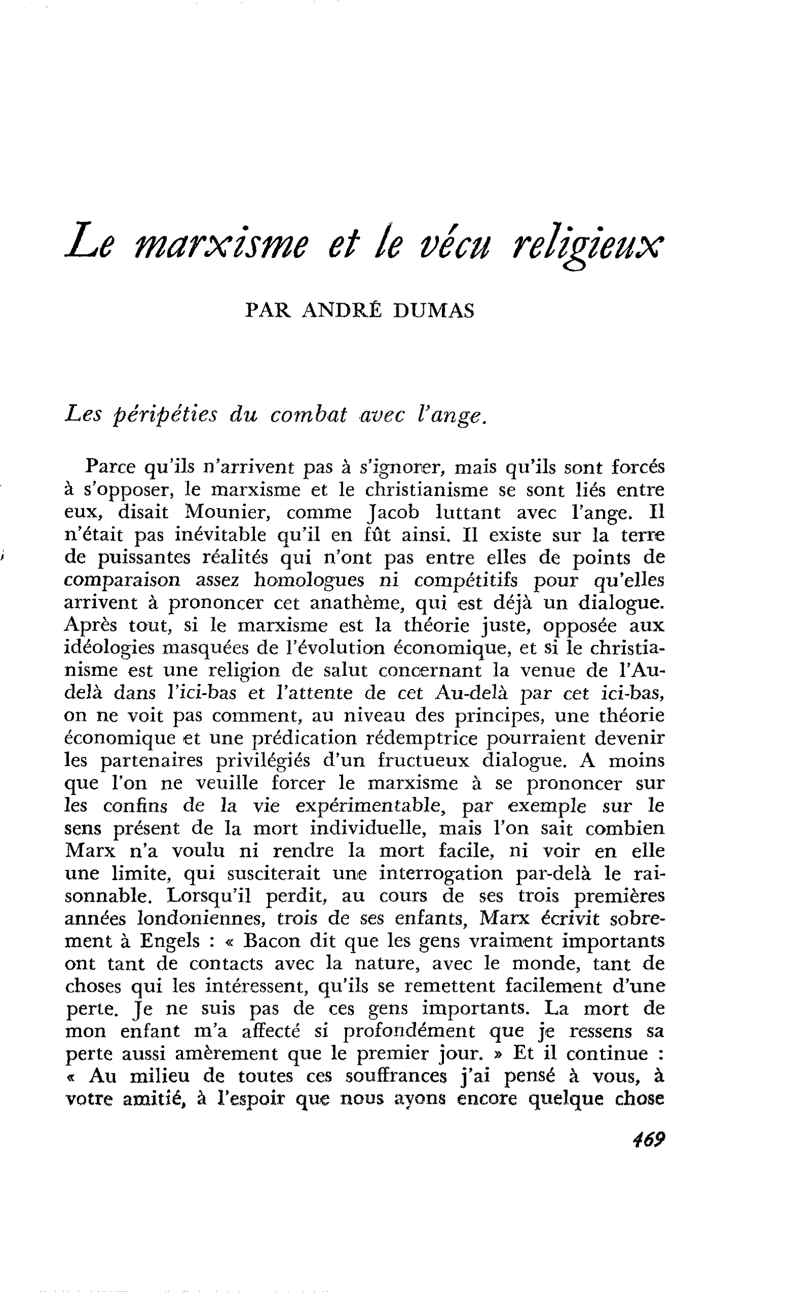 Le marxisme et le vécu religieux