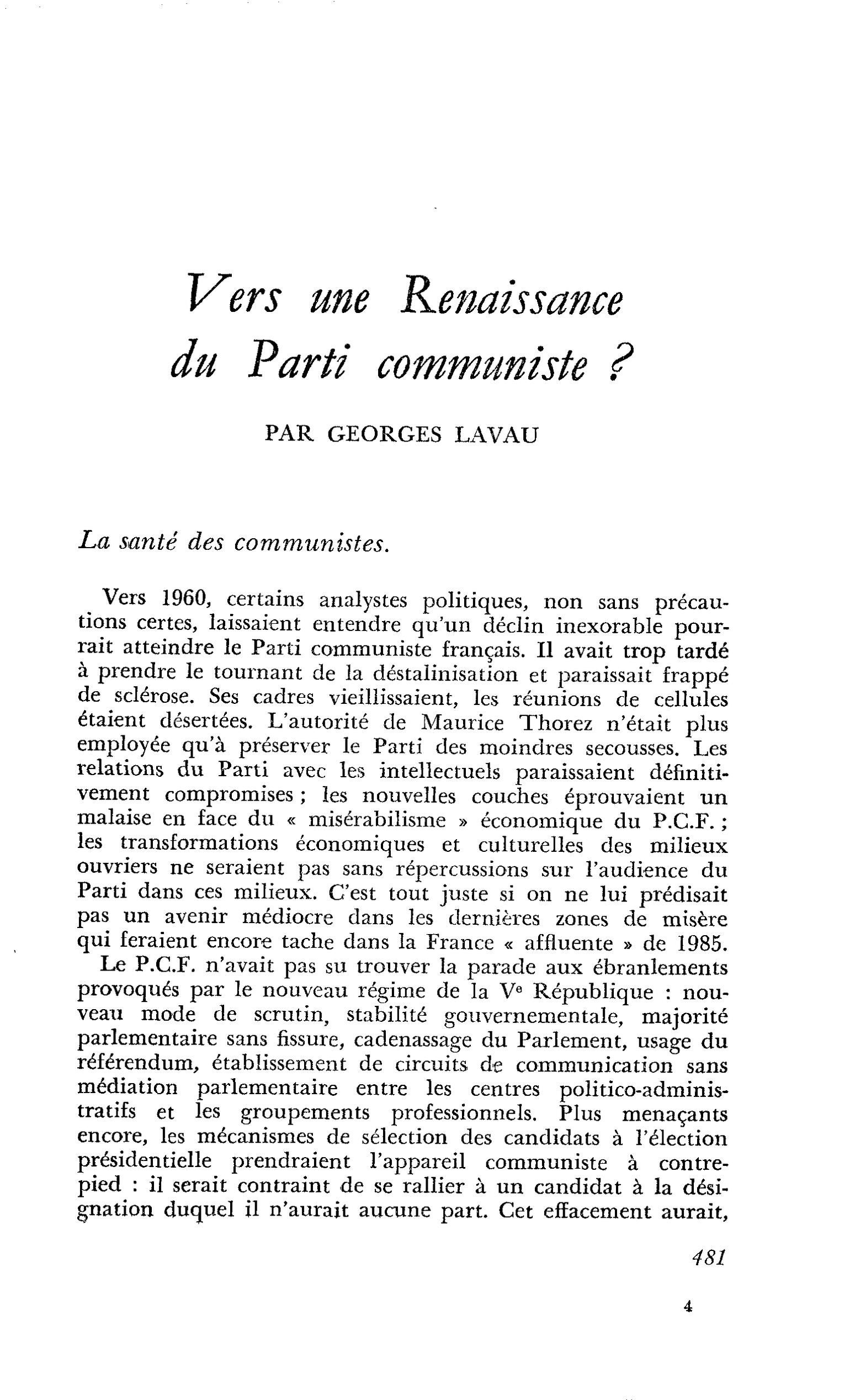 Vers une Renaissance du Parti communiste ?