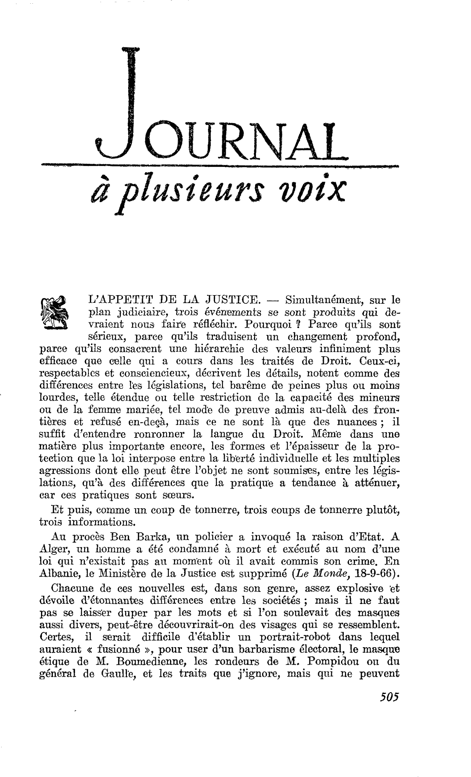 L’APPETIT DE LA JUSTICE