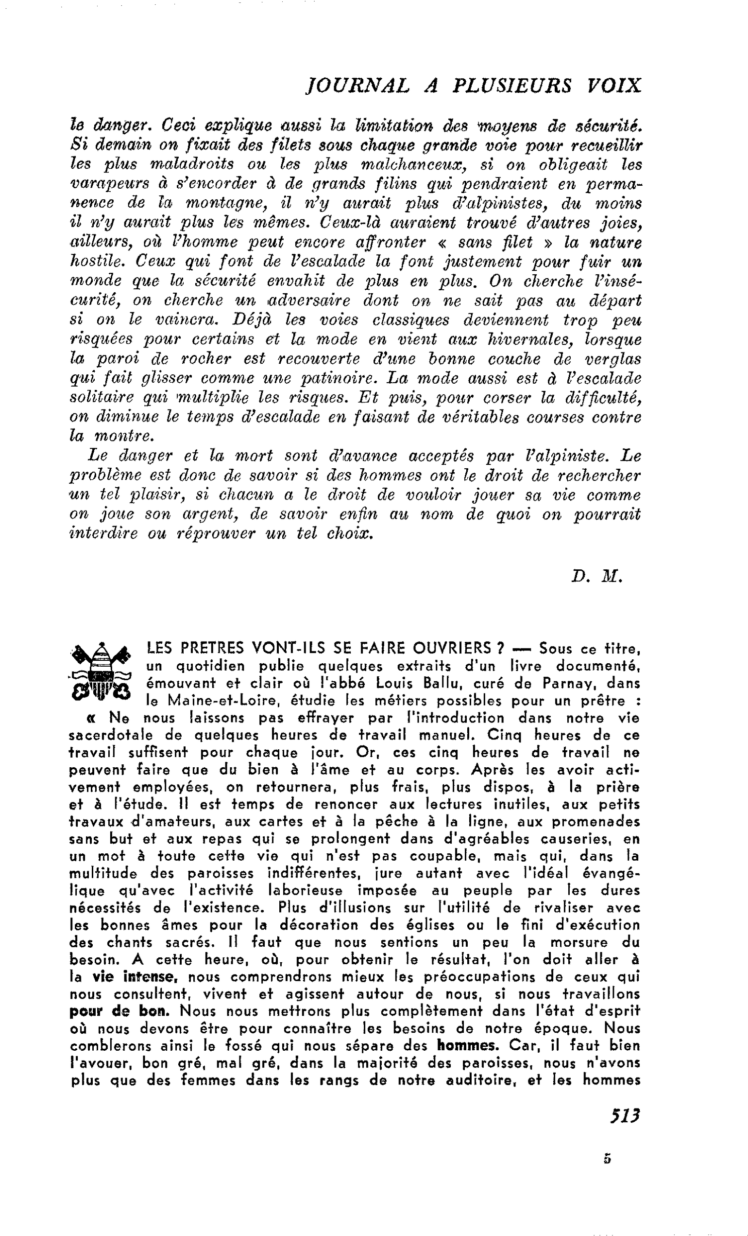 LES PRETRES VONT-ILS SE FAIRE OUVRIERS ?