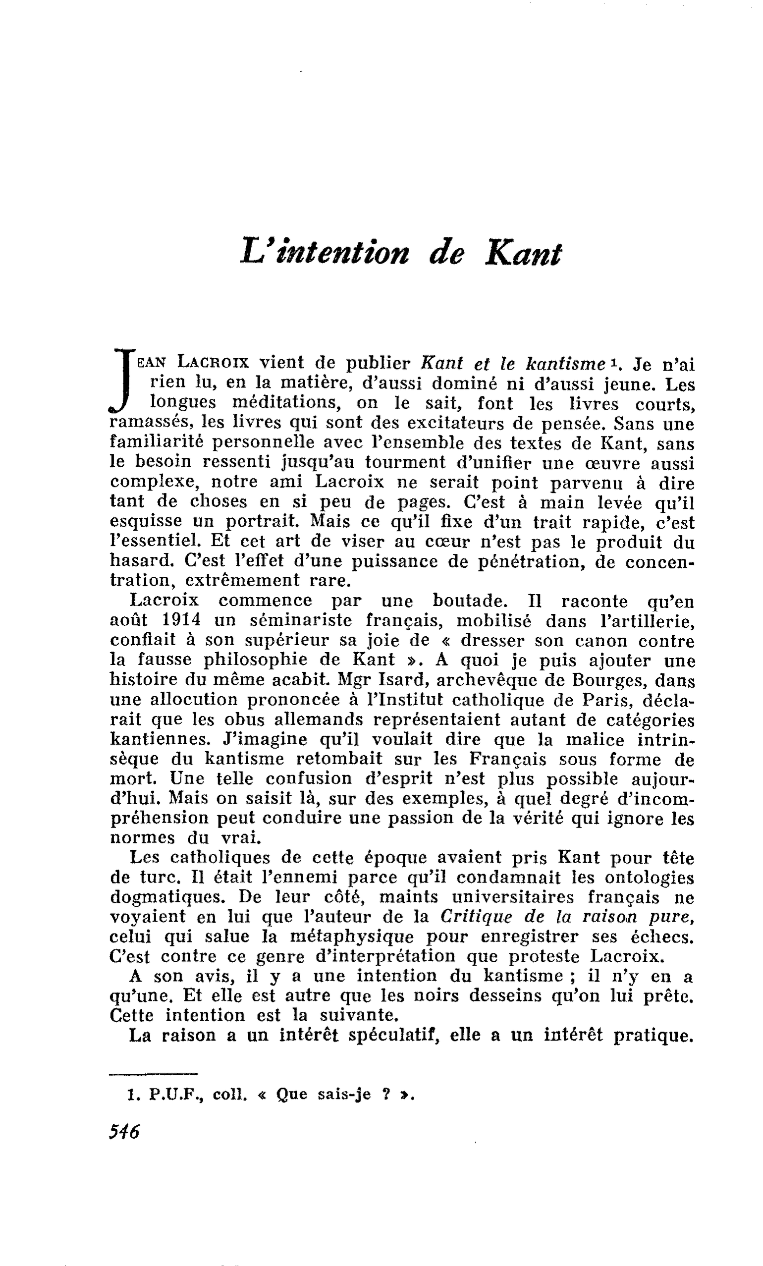 L’intention de Kant