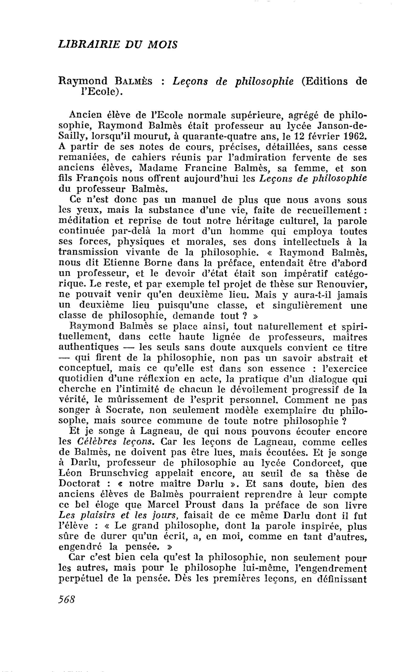 Raymond Balmès : Leçons de philosophie
