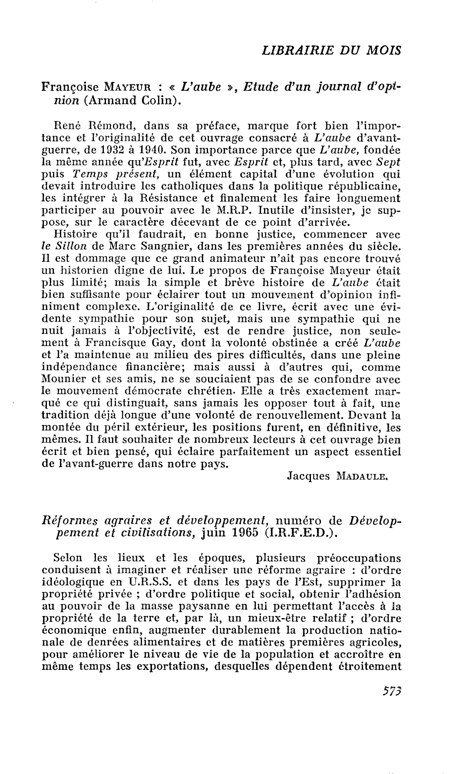 Françoise Mayeur : « L’aube », Etude d’un journal d’opinion