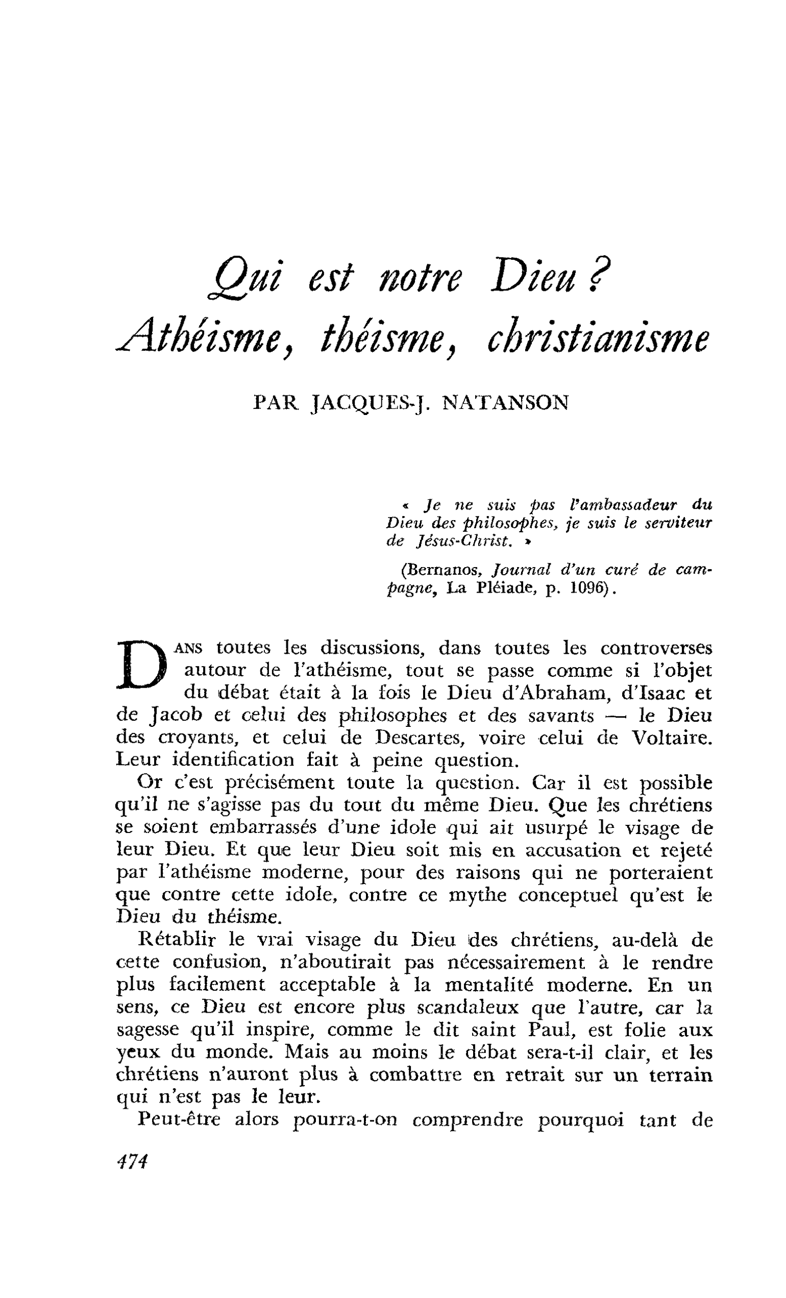 Qui est notre Dieu ? Athéisme, théisme, christianisme