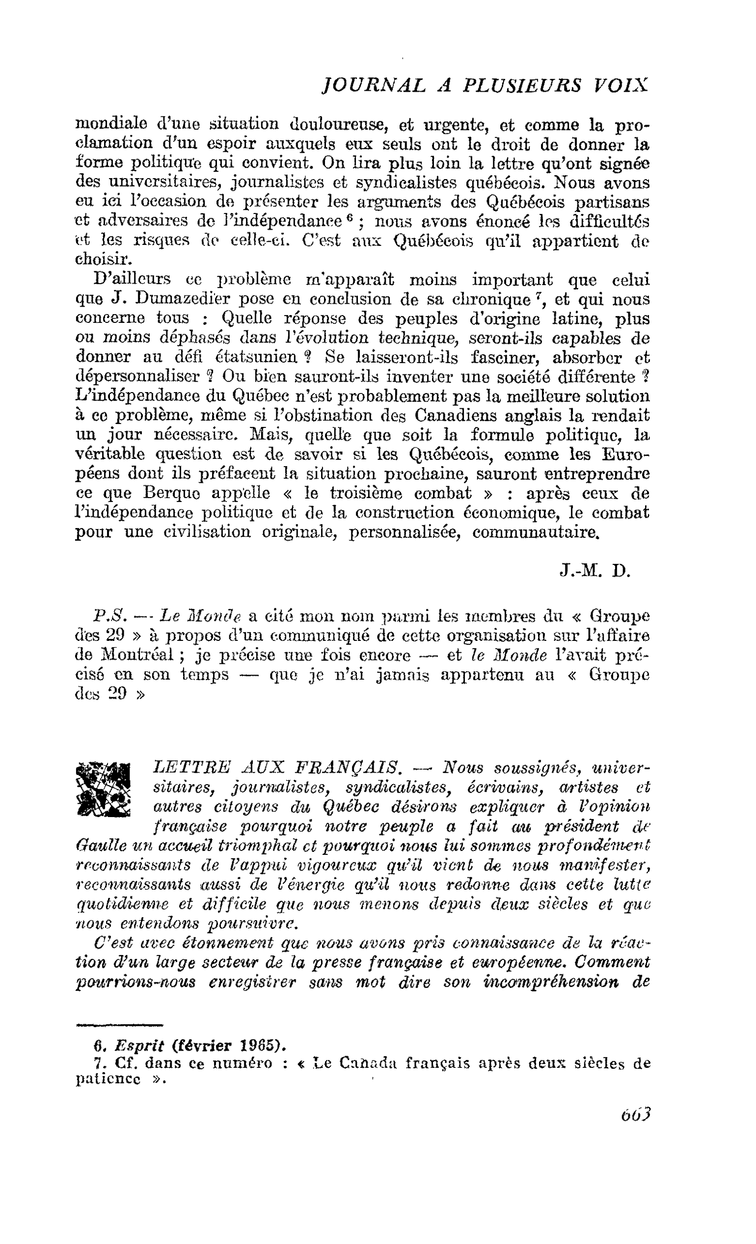 LETTRE AUX FRANÇAIS