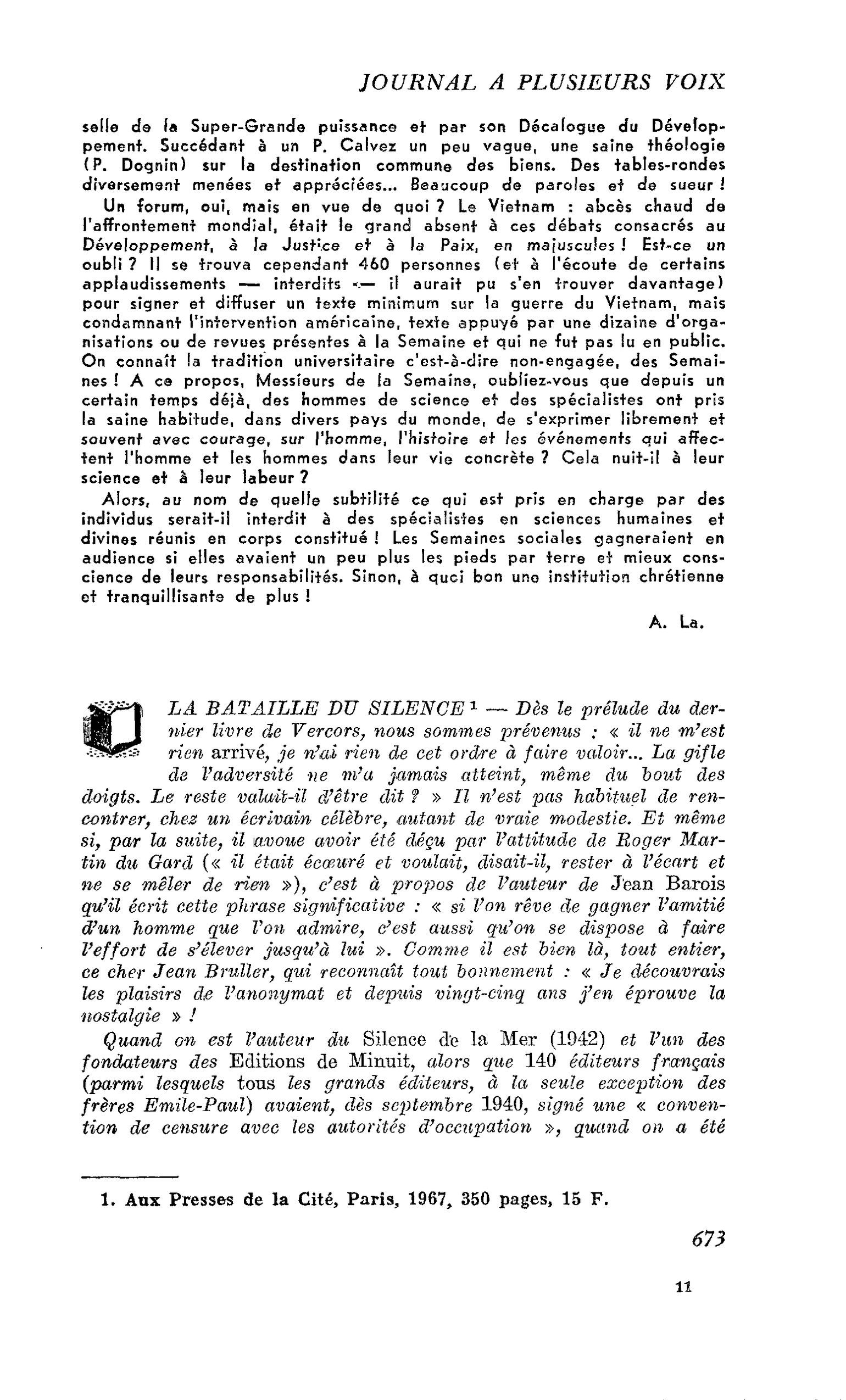 LA BATAILLE DU SILENCE