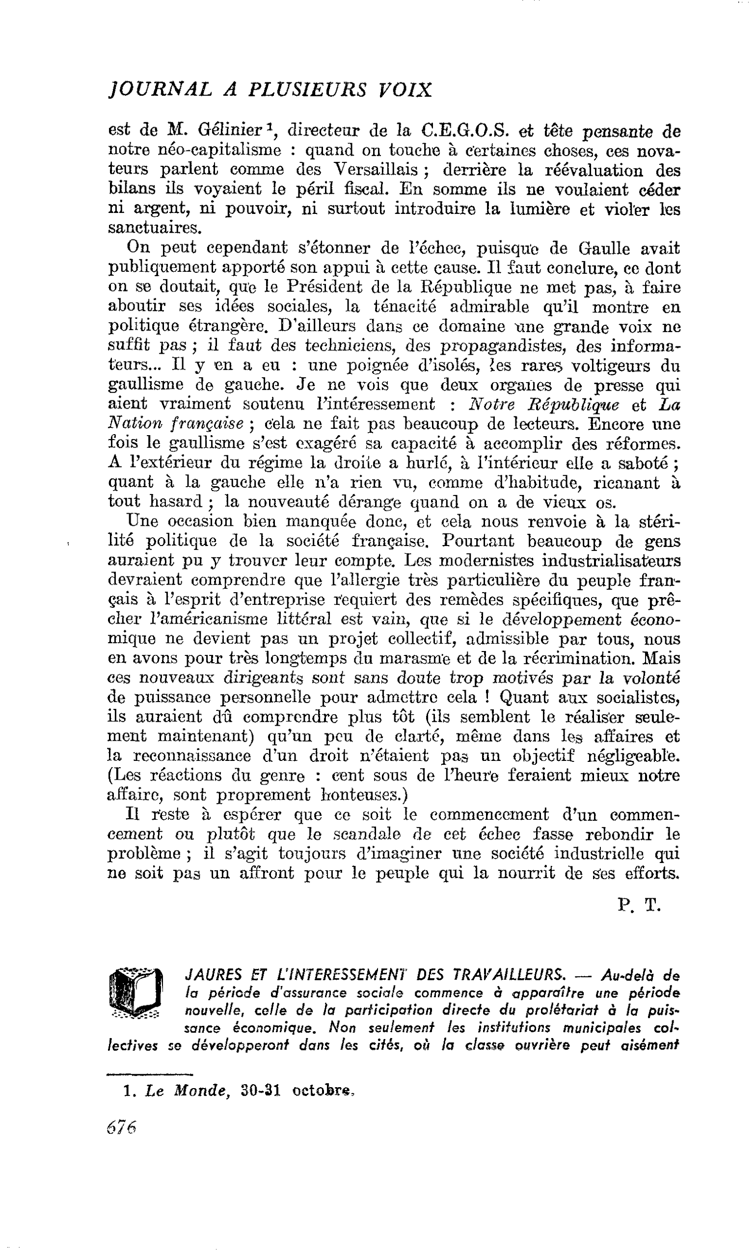 JAURES ET L’INTERESSEMENT DES TRAVAILLEURS