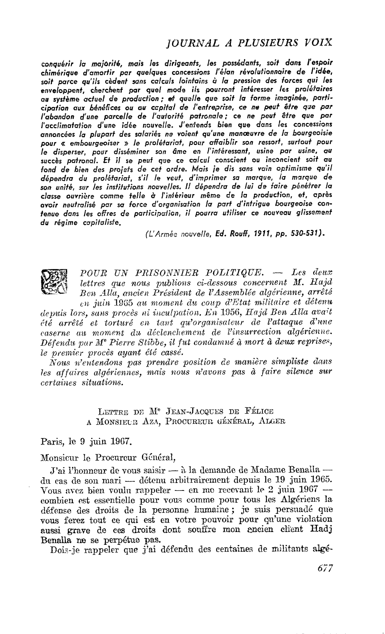 POUR UN PRISONNIER POLITIQUE