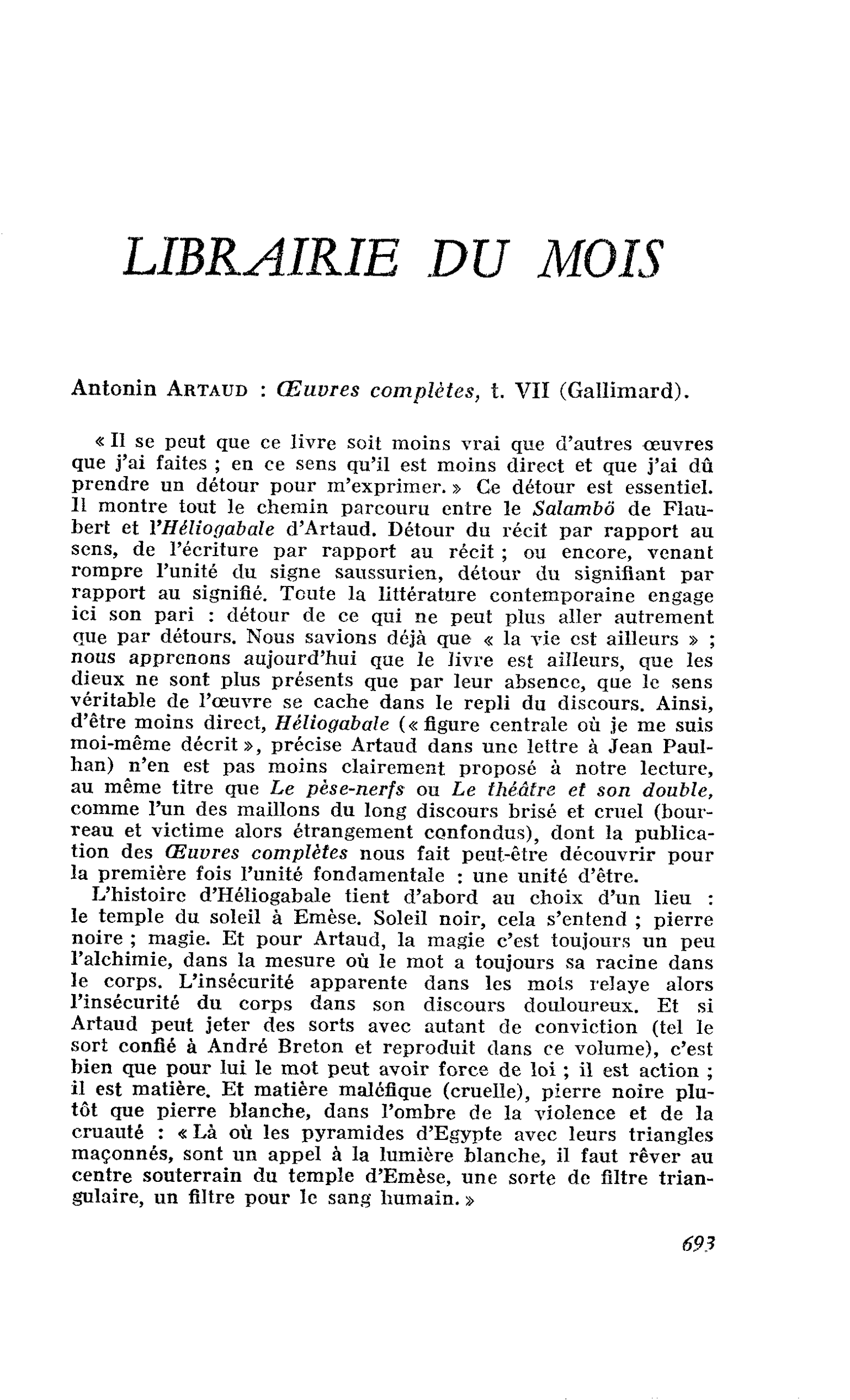 Antonin Artaud : Oeuvres complètes, t. VII