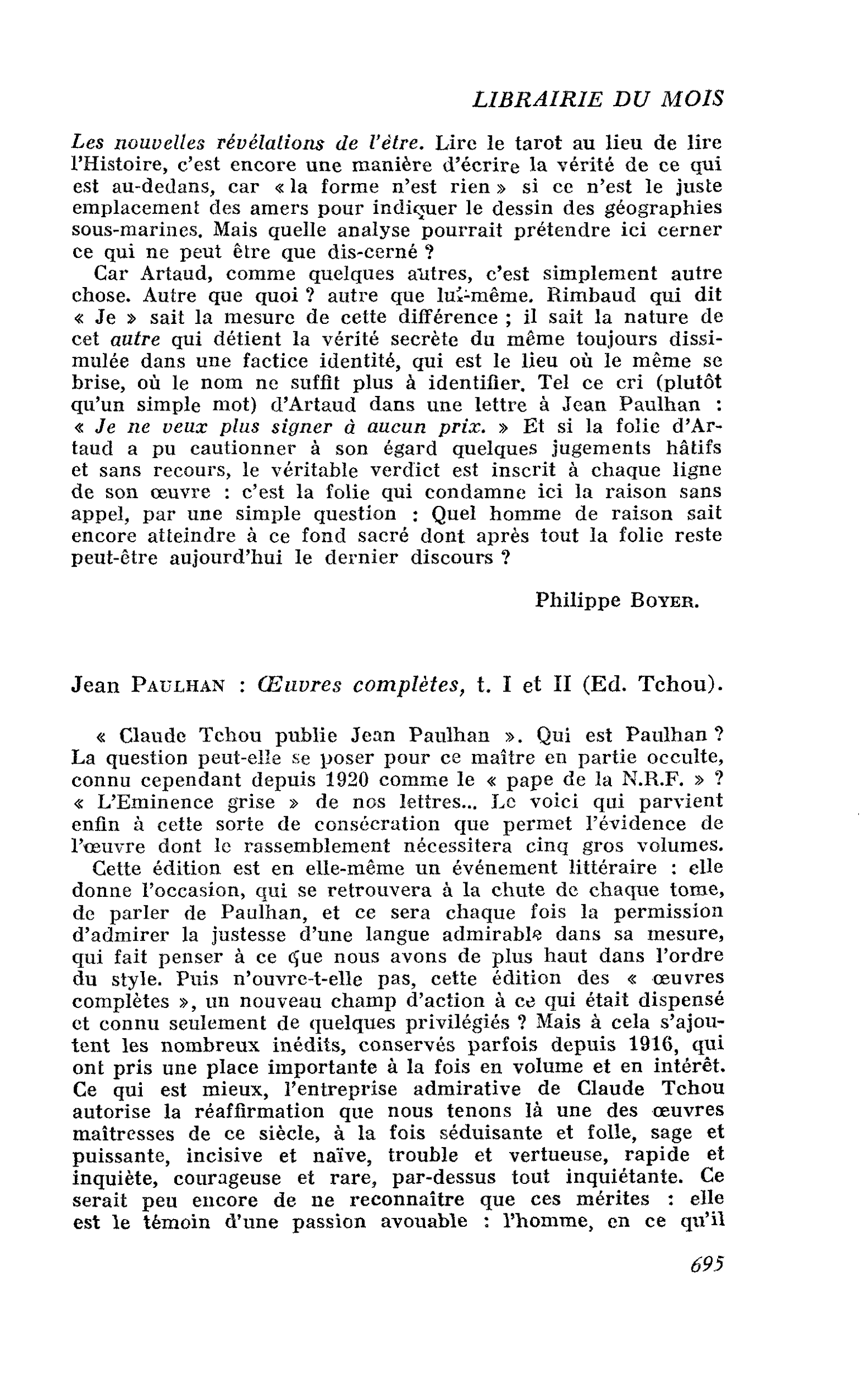 Jean Paulhan : Oeuvres complètes, t. I et II