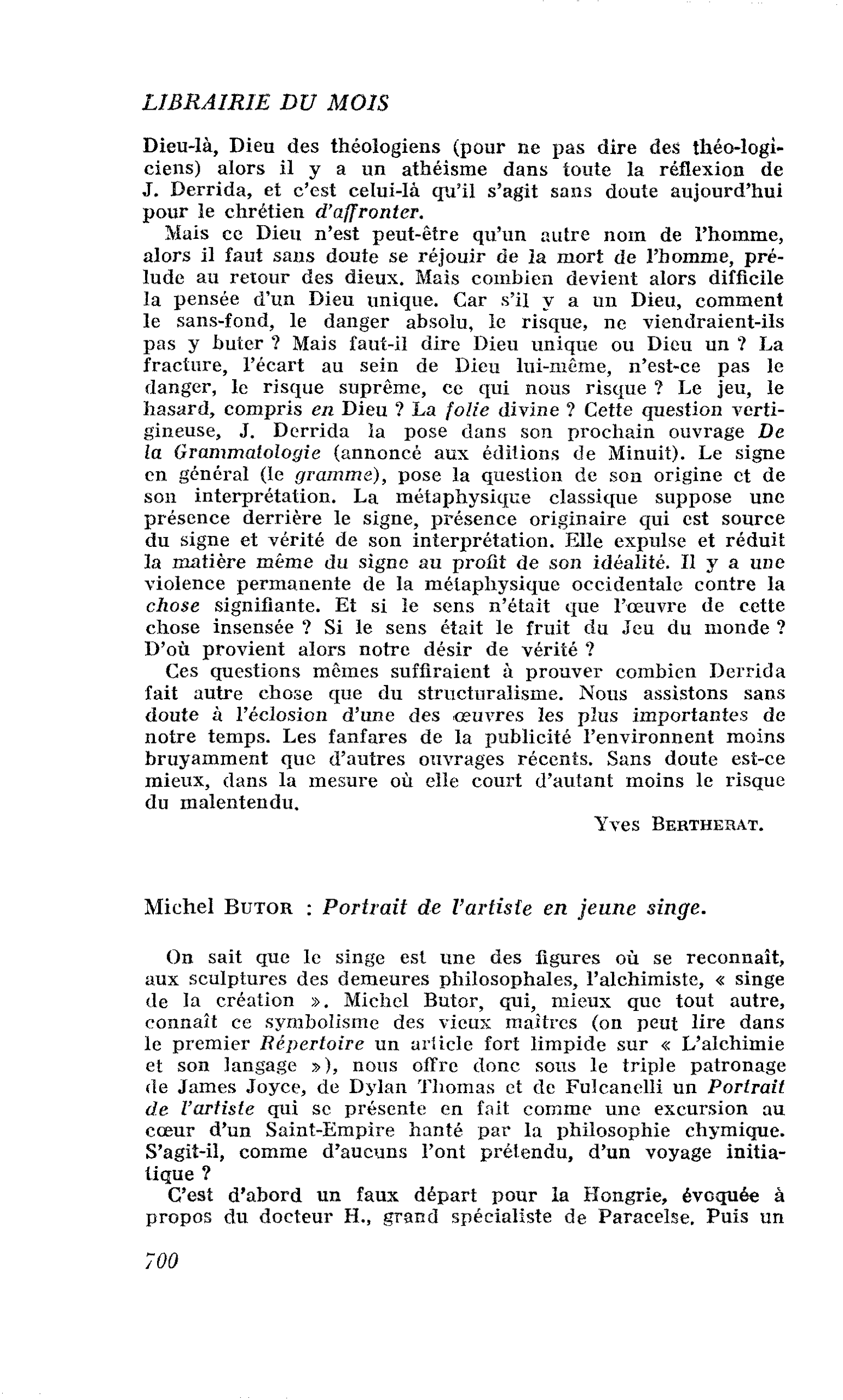Michel Butor : Portrait de l’artiste en jeune singe