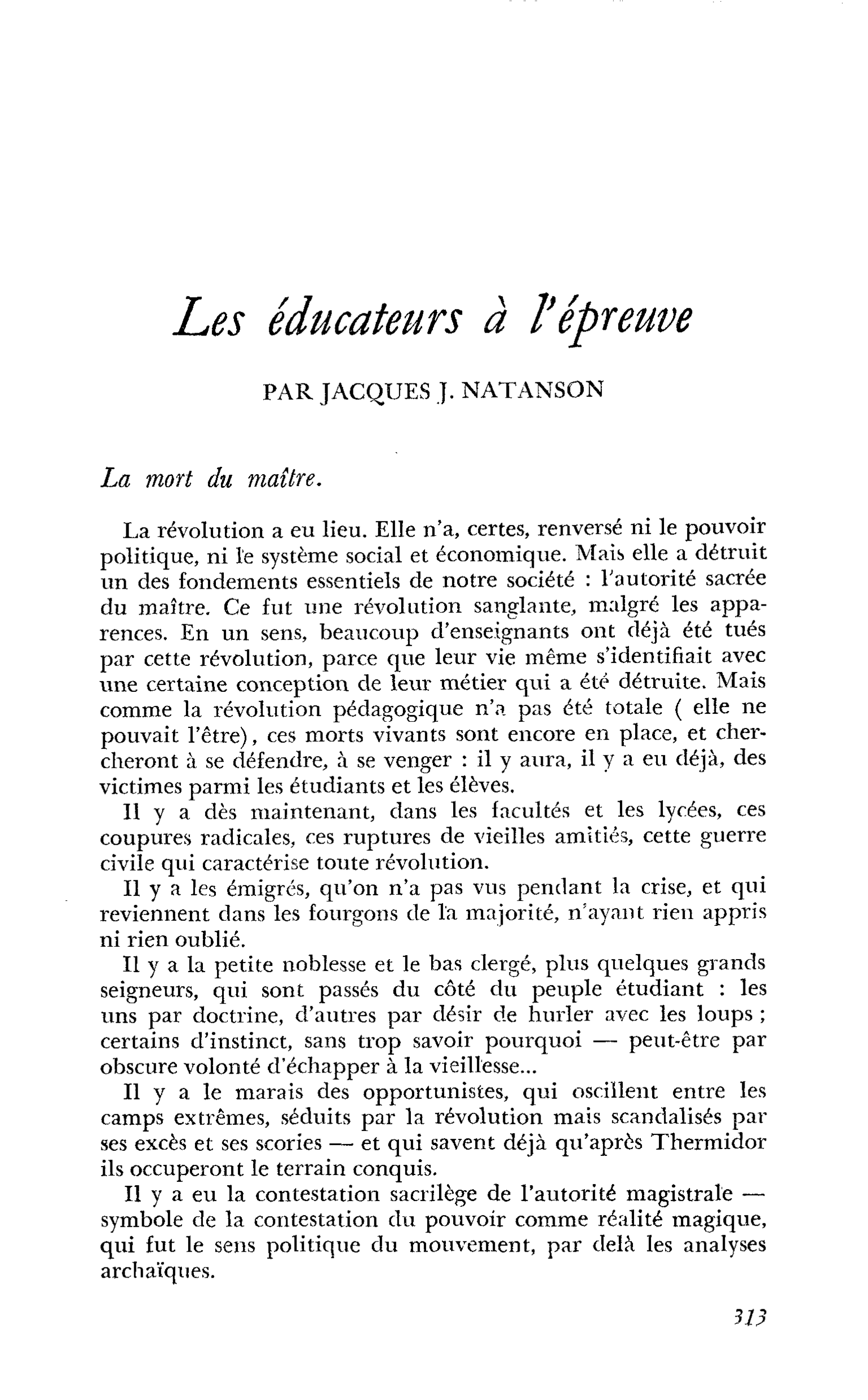 Les éducateurs à l’épreuve