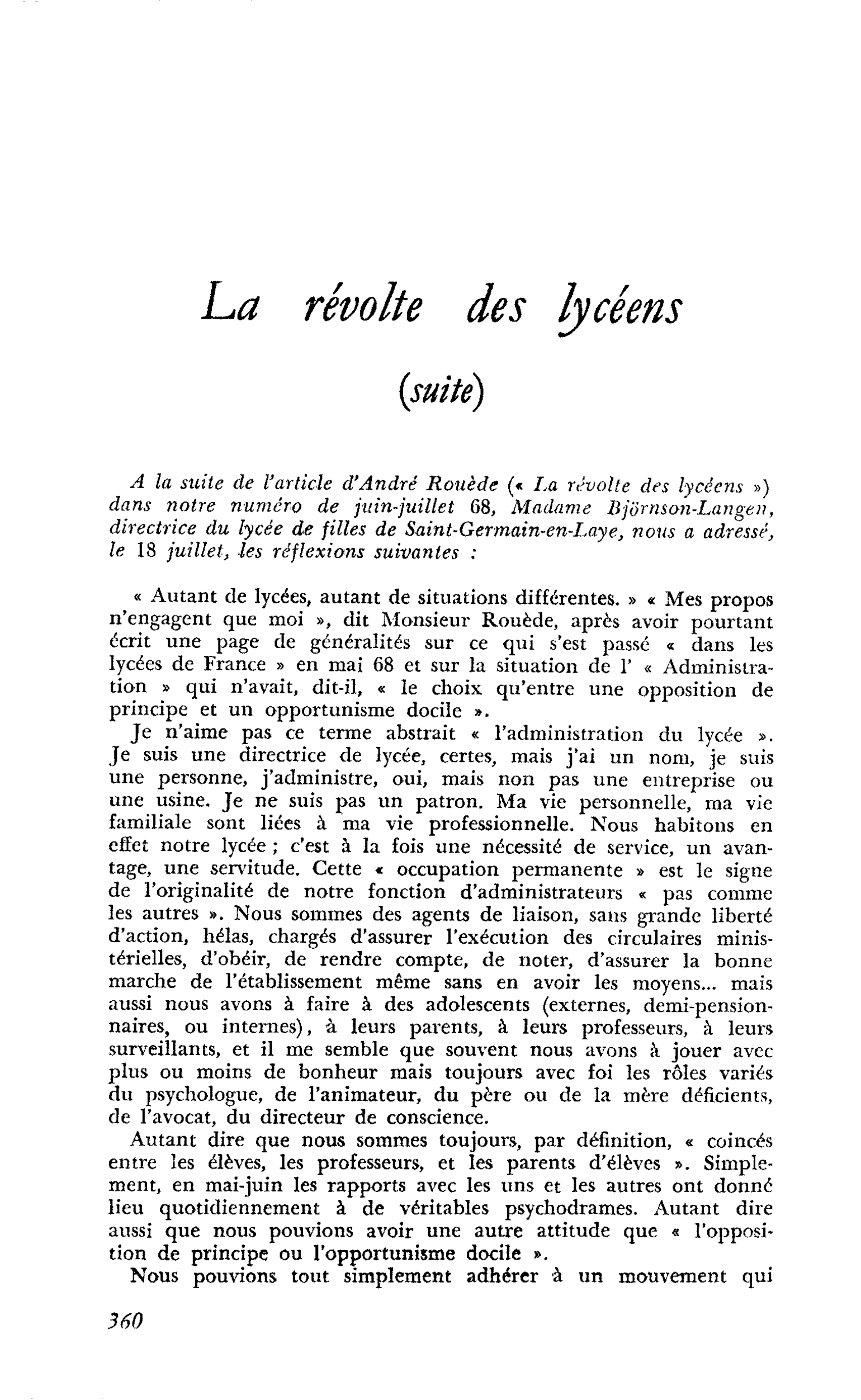 La révolte des lycéens (suite)