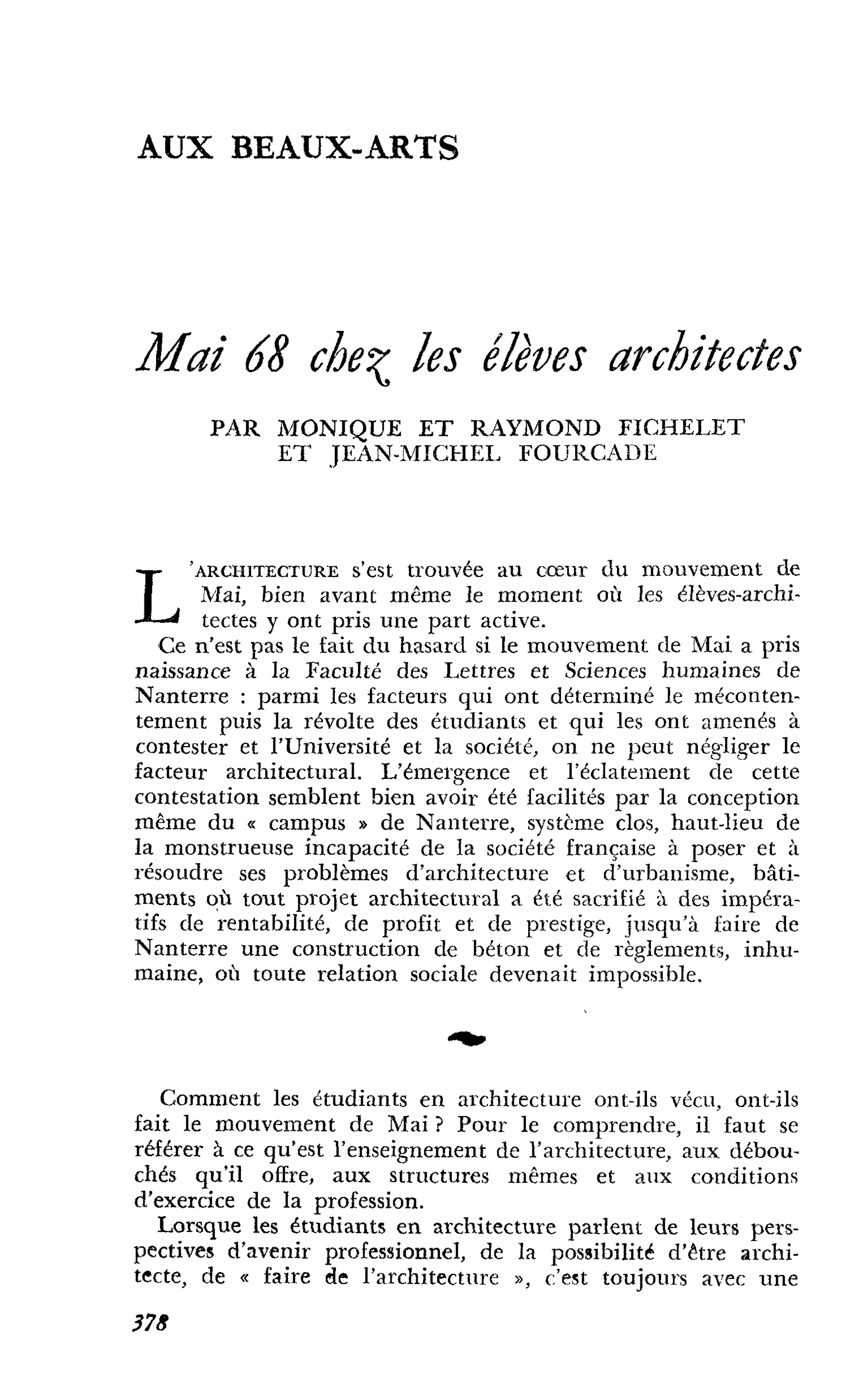 Mai 68 chez les élèves architectes
