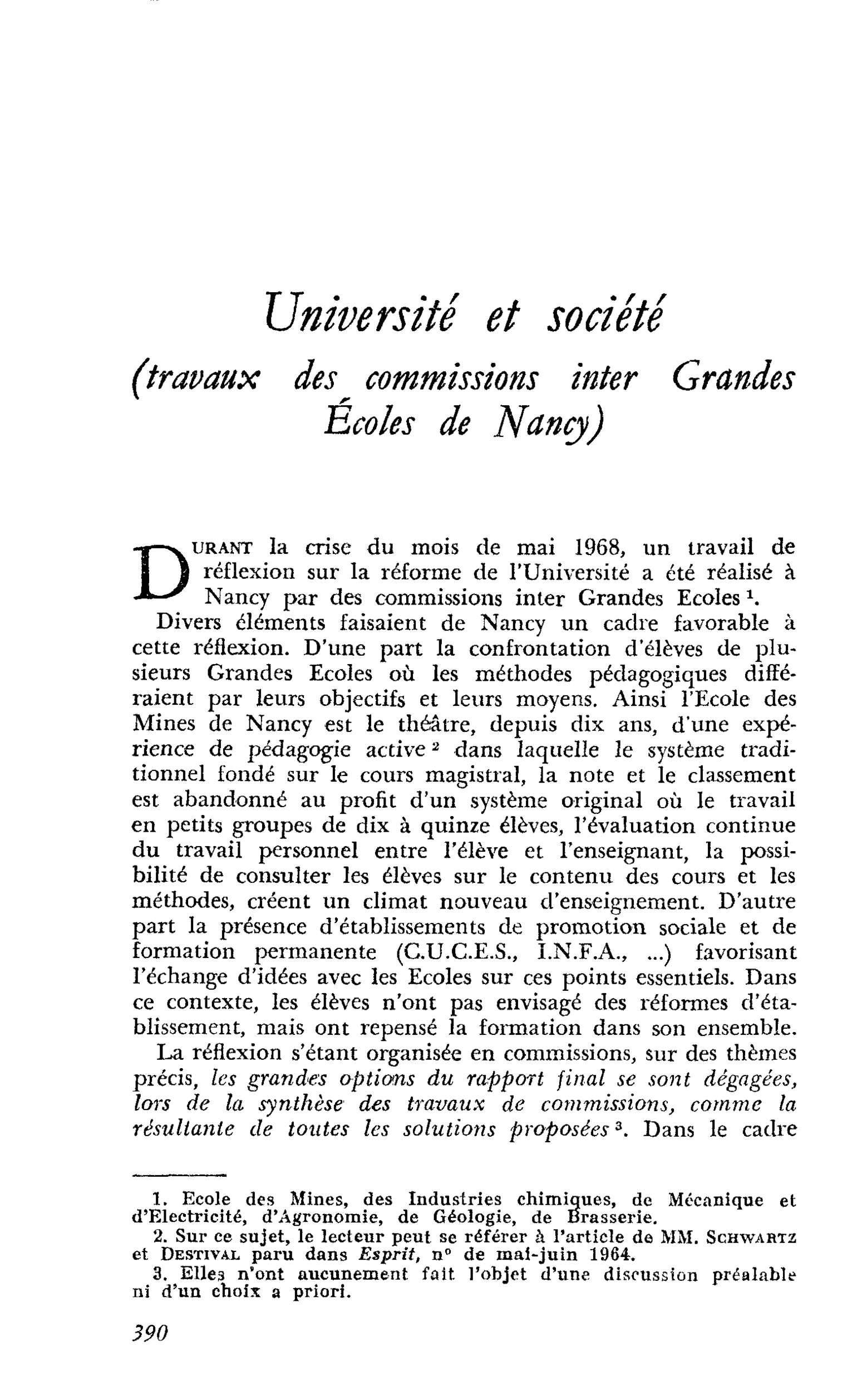 Université et société (travaux des commissions inter Grandes Ecoles de Nancy)