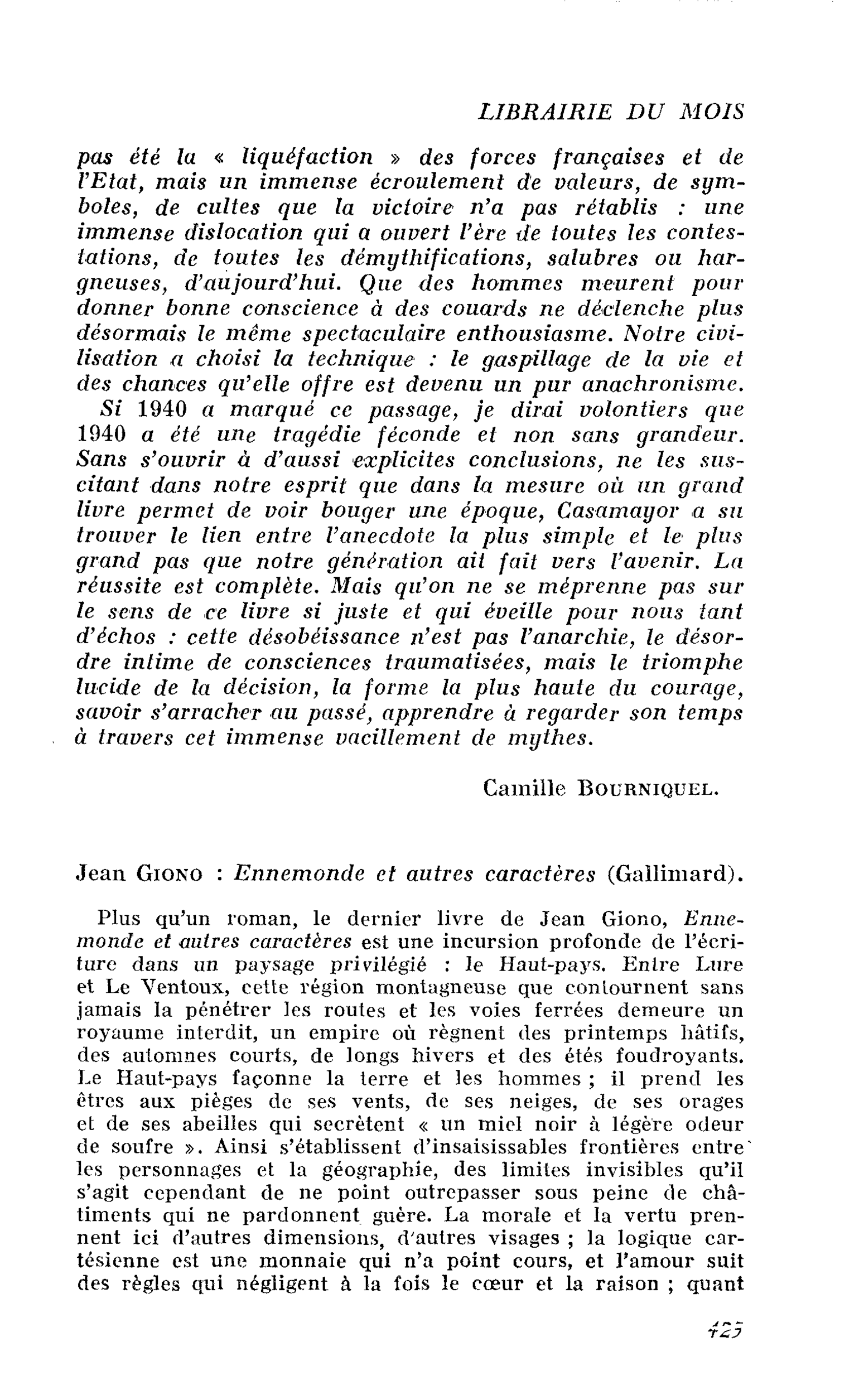 Jean Giono : Ennemonde et autres caractères