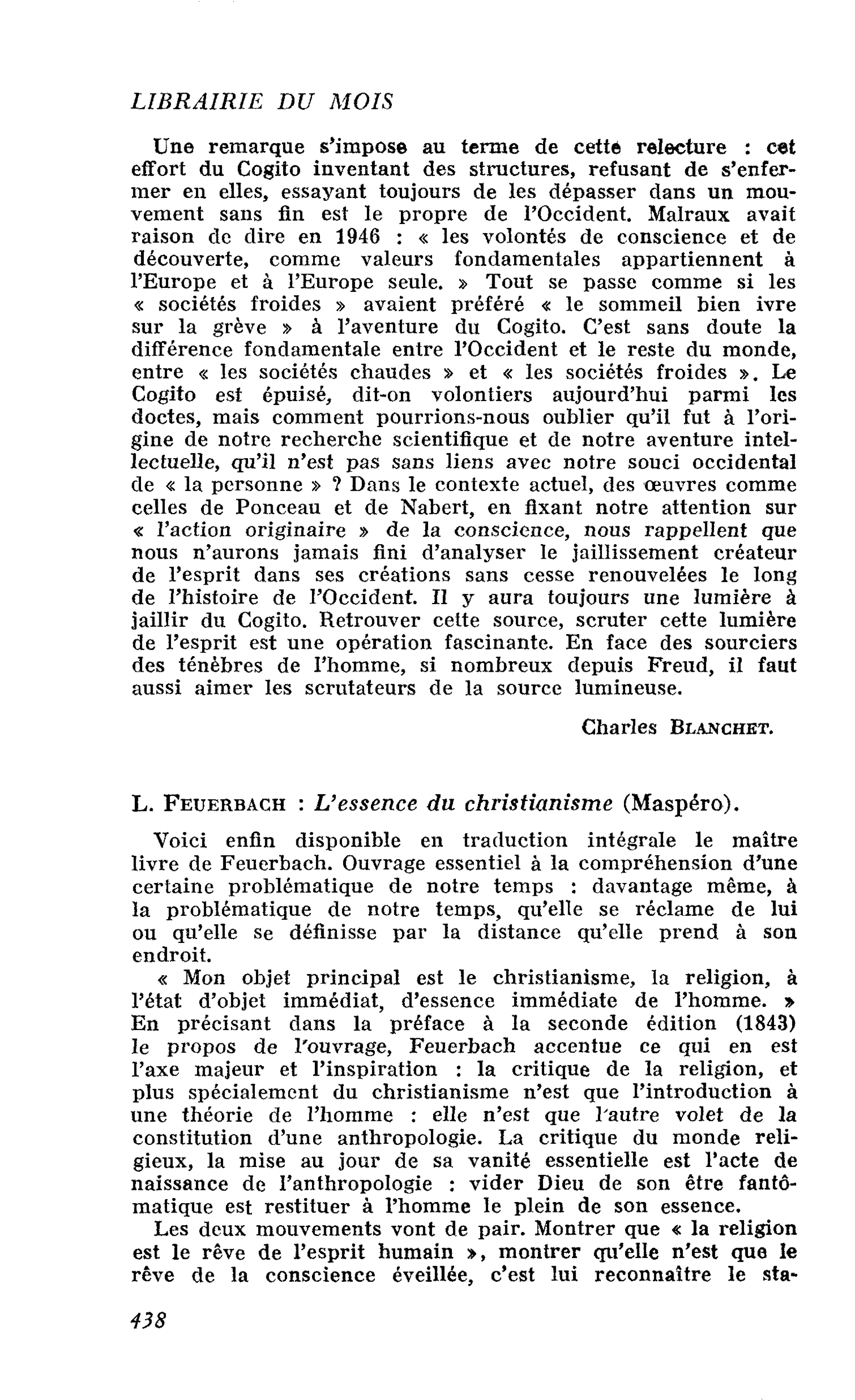 L. Feuerbach : L’essence du christianisme