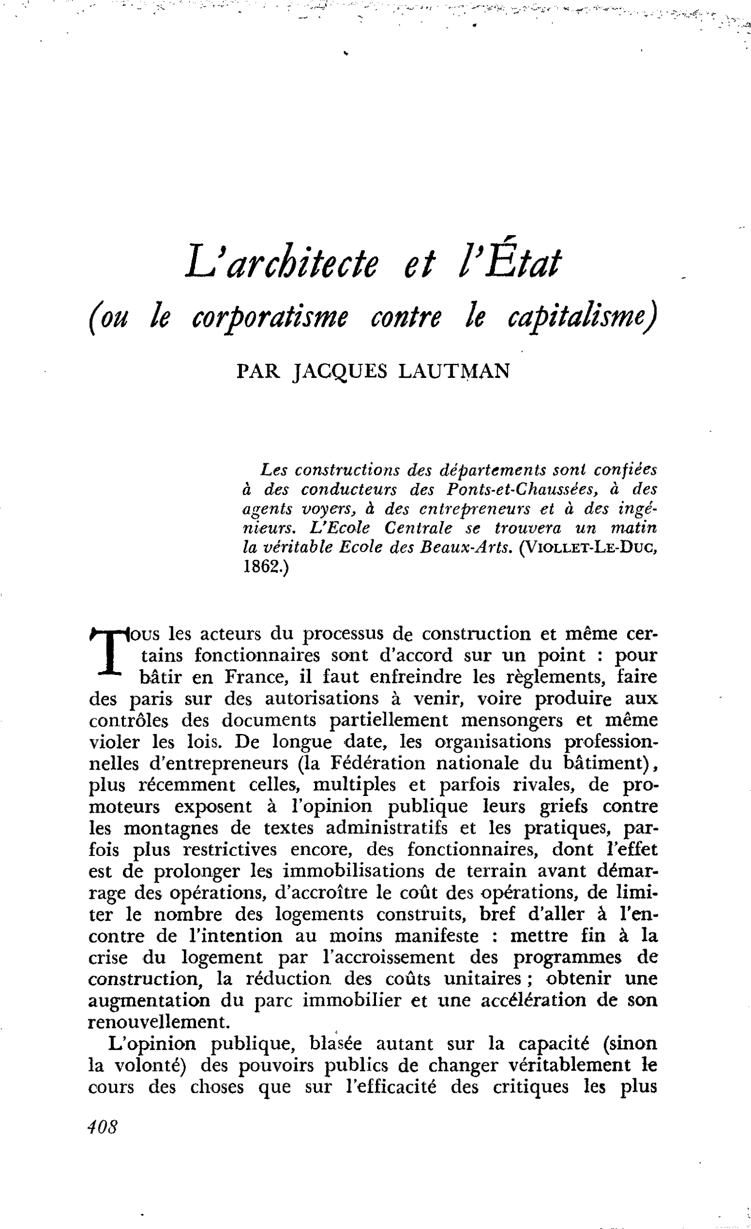 L’architecte et l’État (ou le corporatisme contre le capitalisme)
