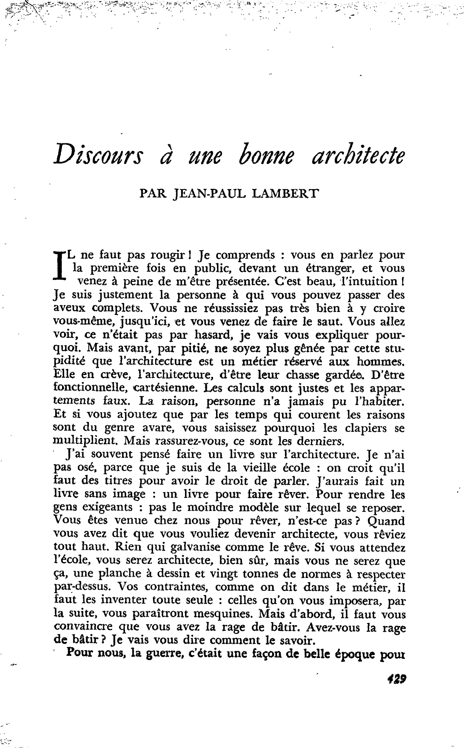 Discours à une bonne architecte