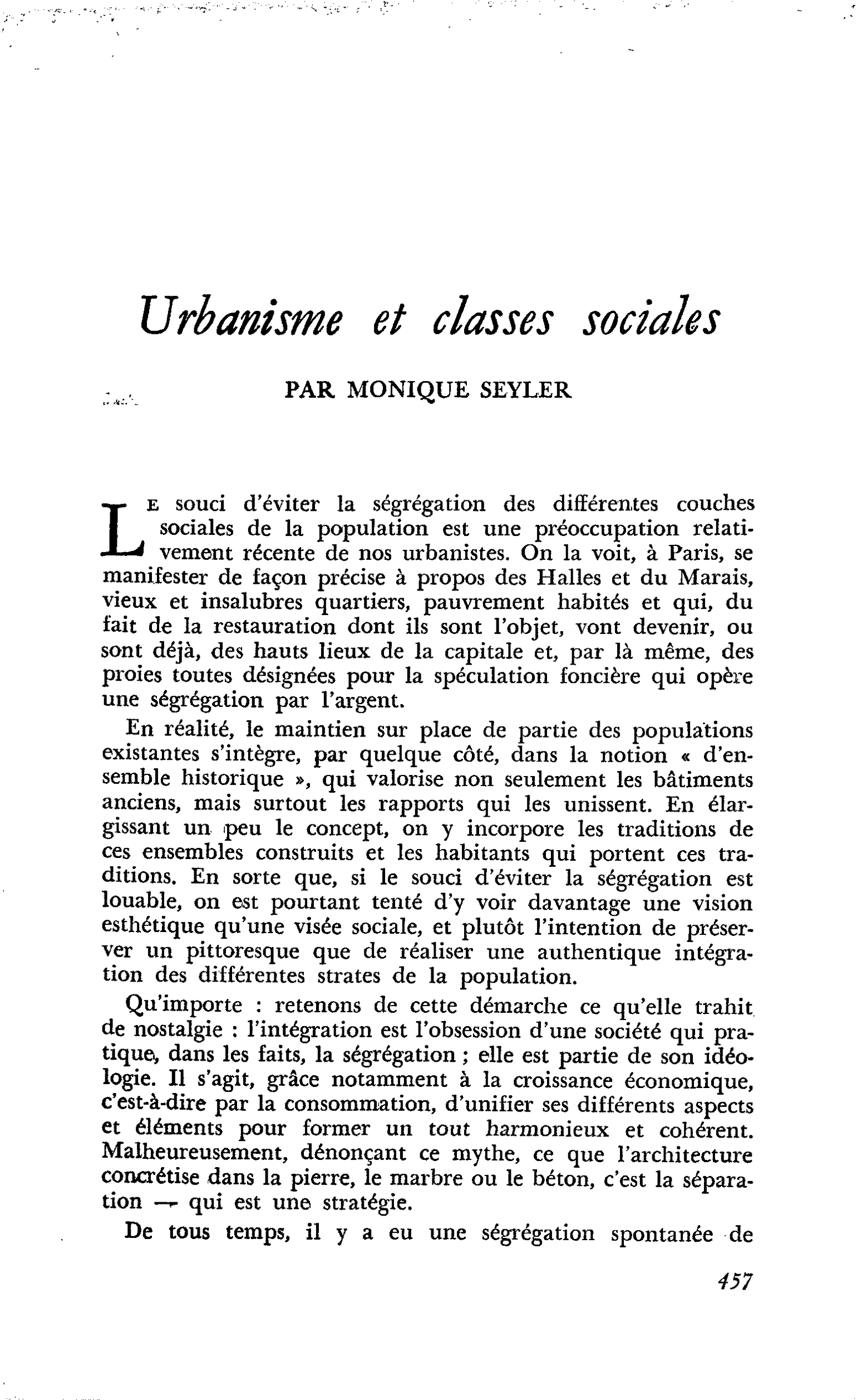 Urbanisme et classes sociales