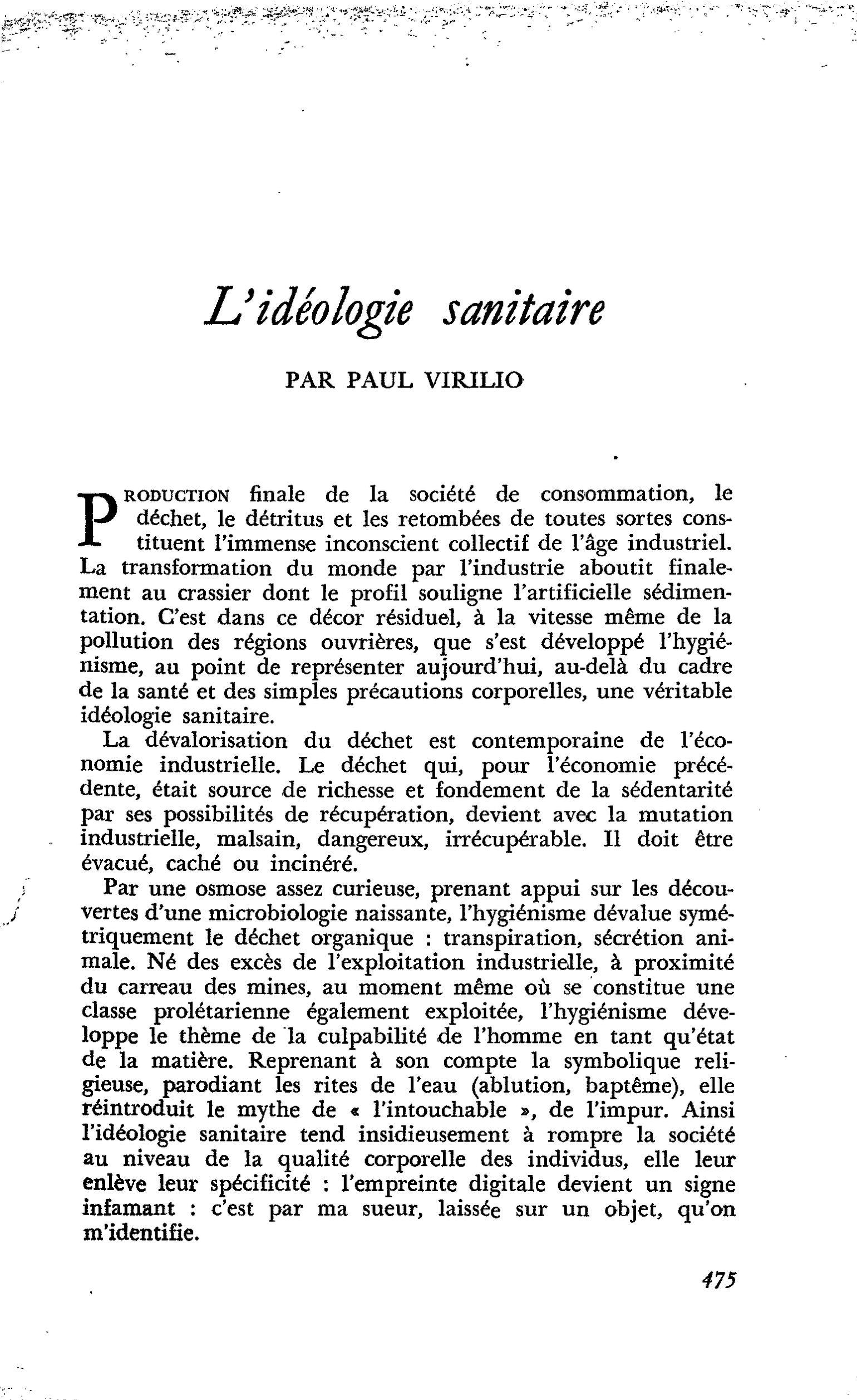 L’idéologie sanitaire
