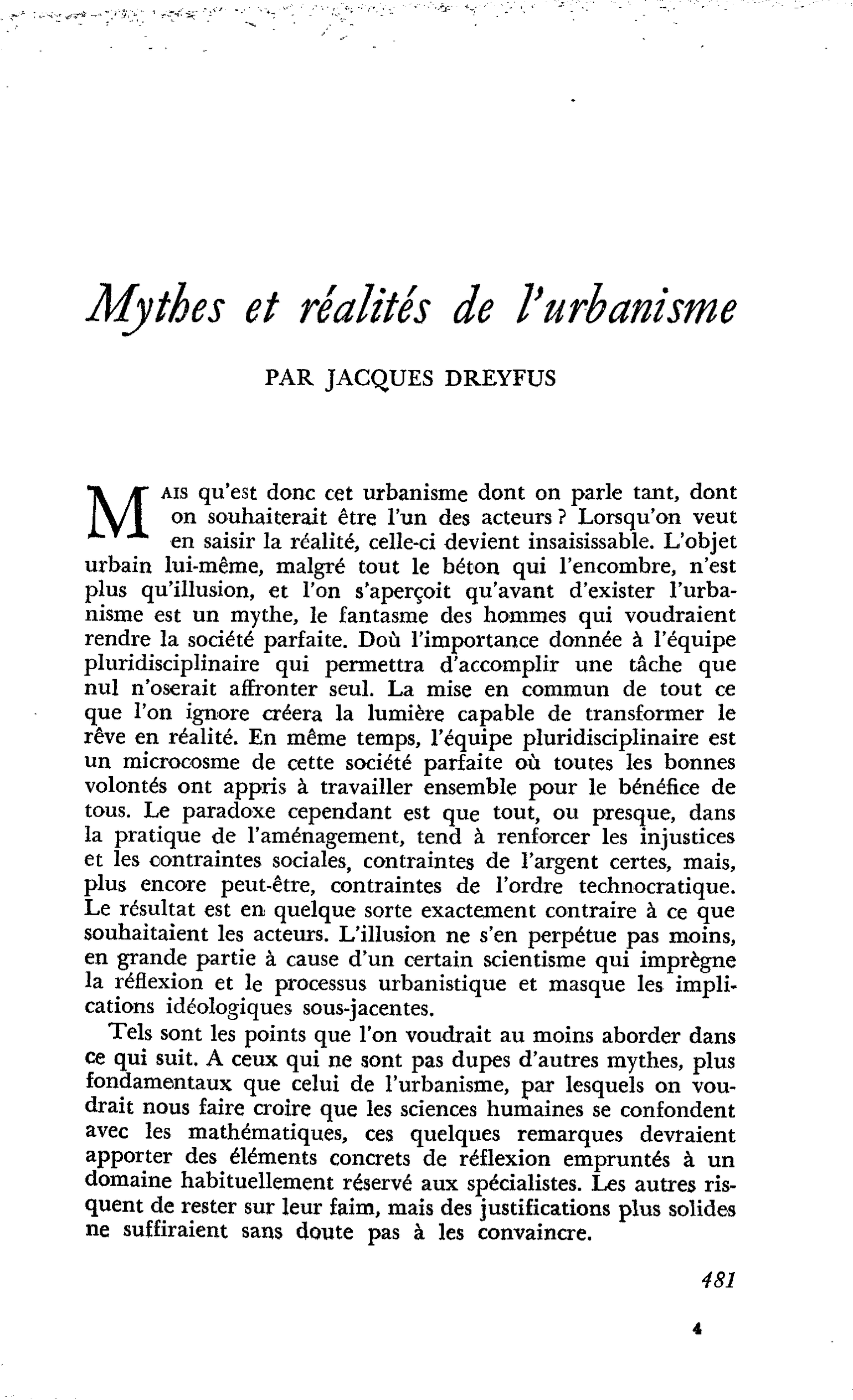 Mythes et réalités de l’urbanisme
