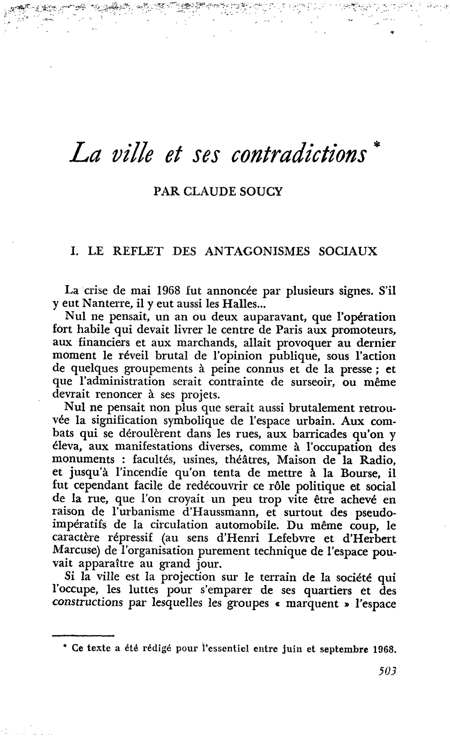 La ville et ses contradictions