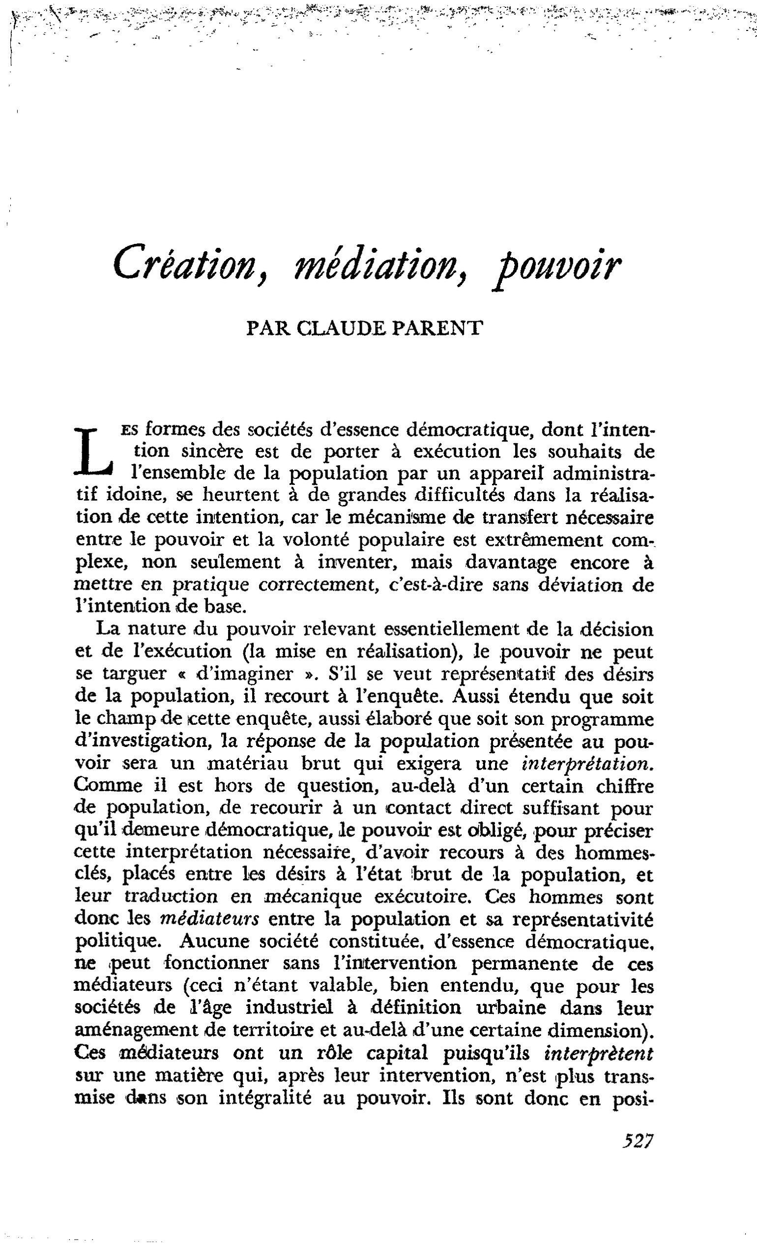Création, médiation, pouvoir