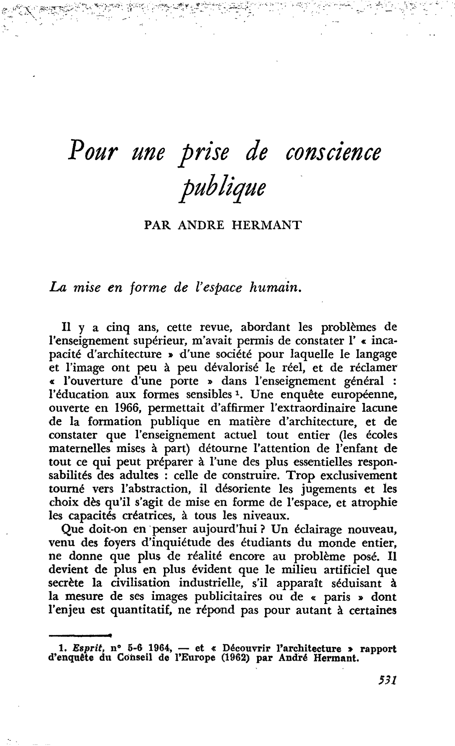 Pour une prise de conscience publique