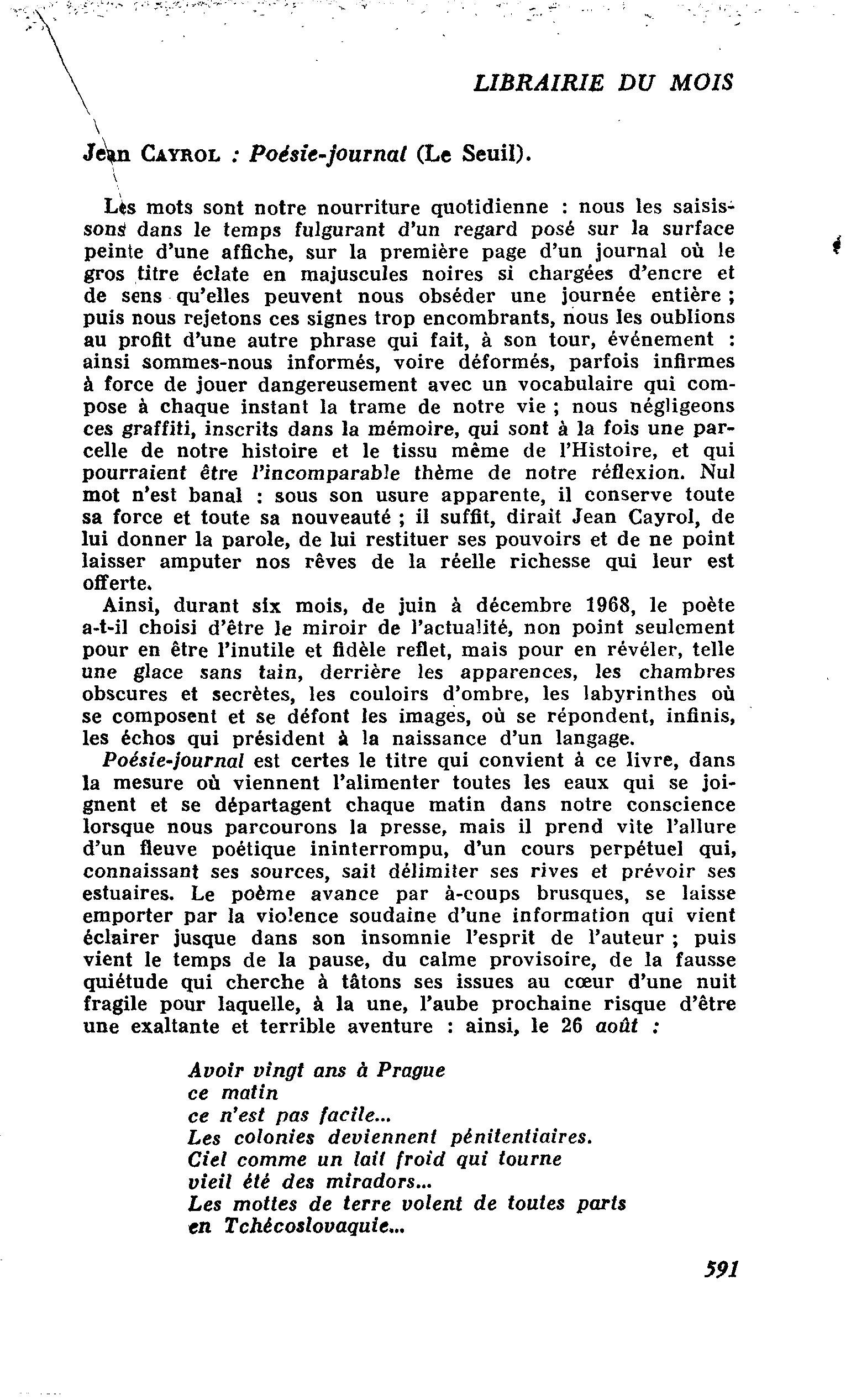 Jean Cayrol : Poésie-journal