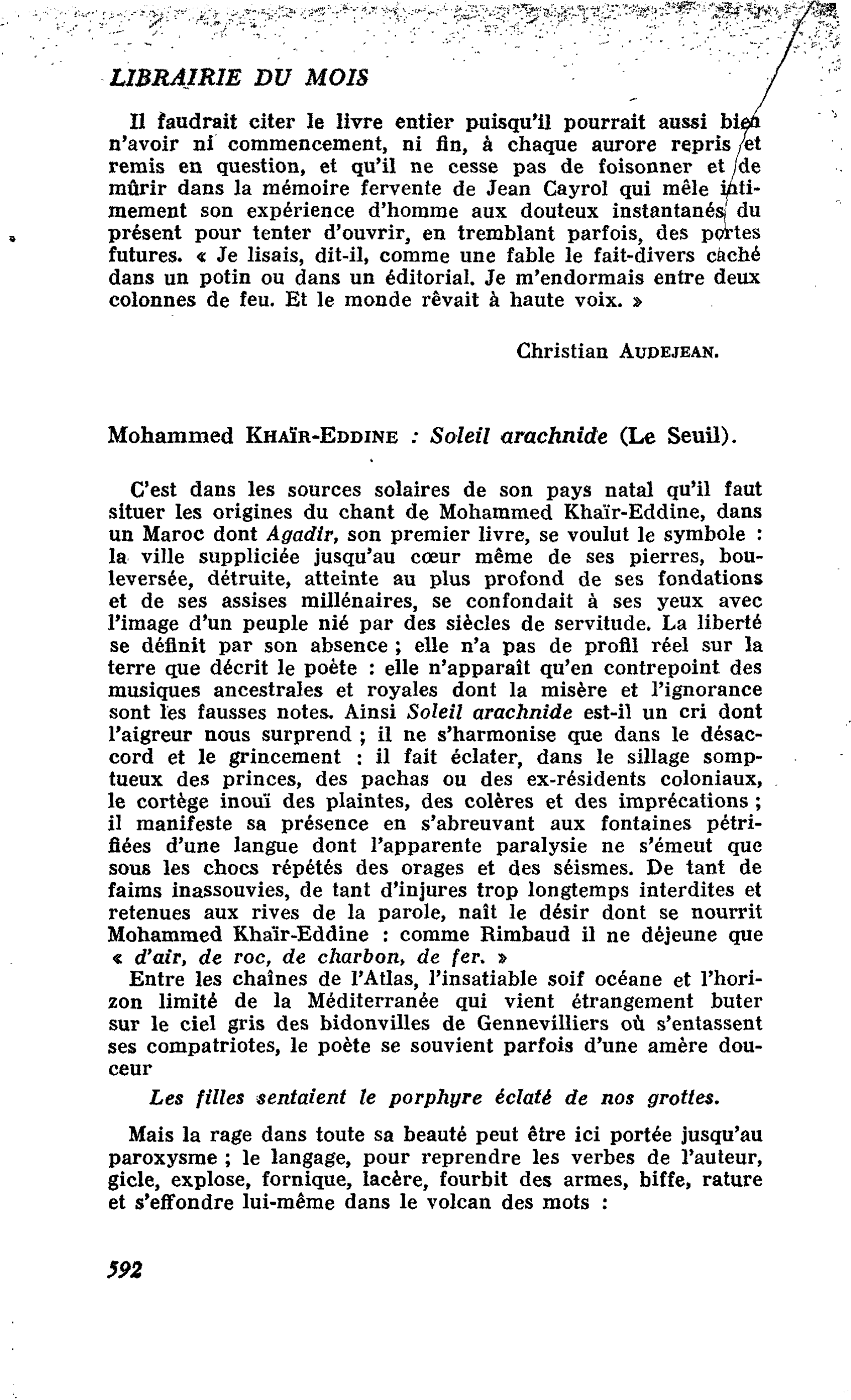 Mohammed Khaïr-Eddine : Soleil arachnide