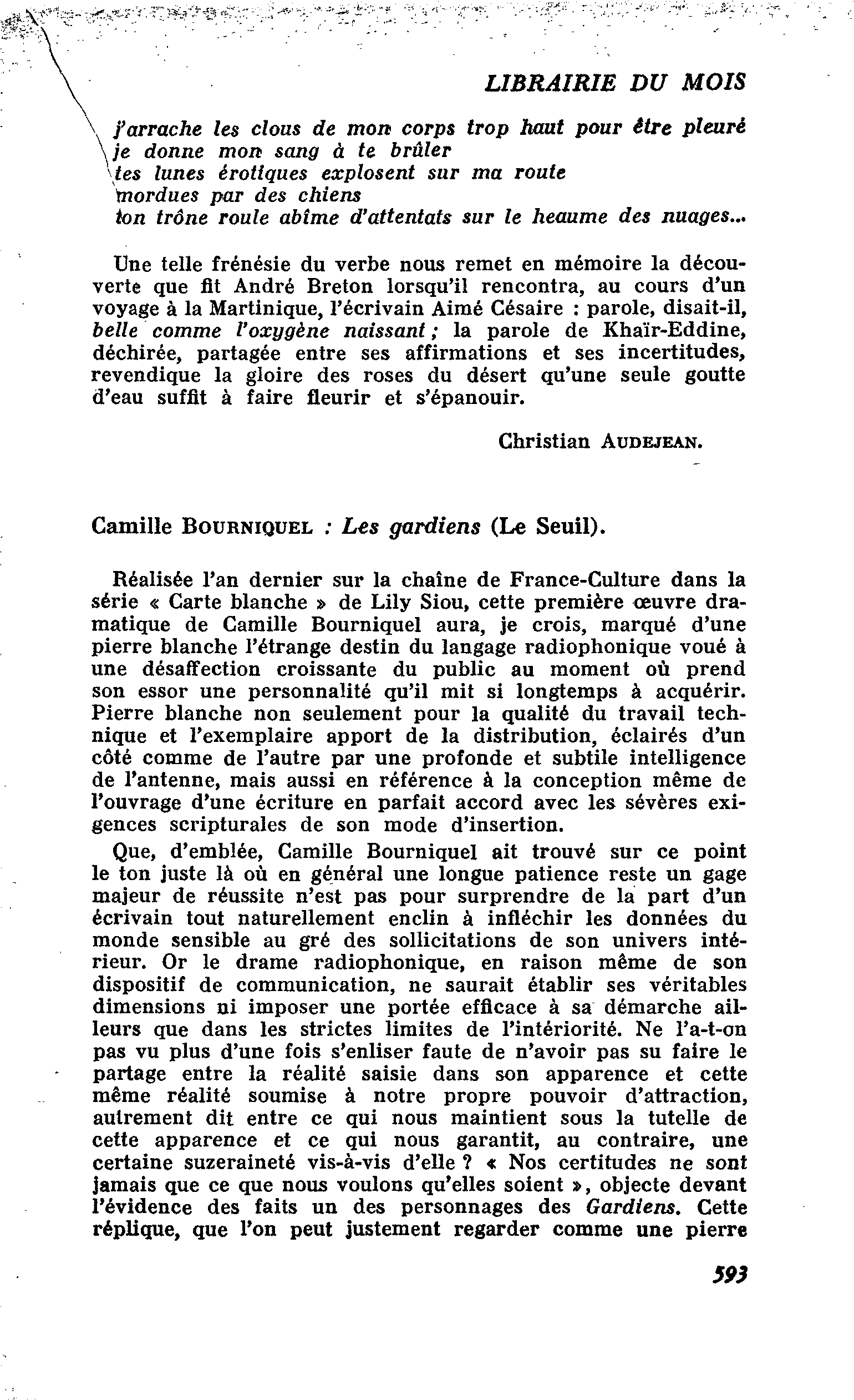 Camille Bourniquel : Les gardiens
